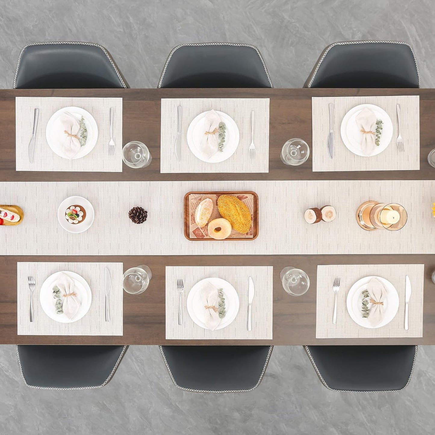 Myir JUN Placemats Set of 4, Vinyl Woven Placemats Place Mats Indoor Set of 4 Washable Table Mats Non-Slip Place mats for Dining Table (B-White, Set of 4)