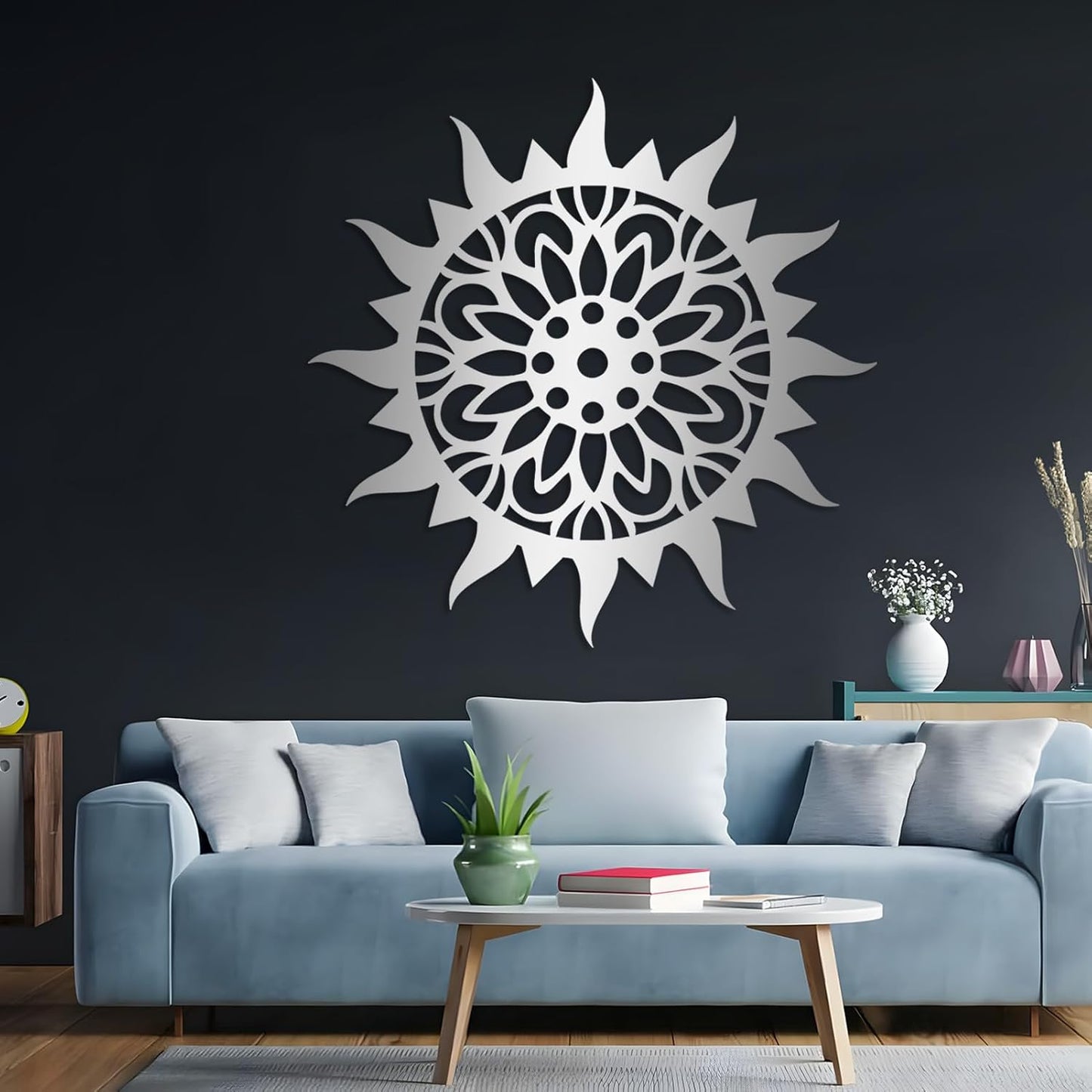 Sunburst Metal Wall Decor, Metal Sun Wall Decor, Metal Sun Flower Wall Art, Outdoor Metal Sun Wall Art, Sun Burst Wall Decor, Home Decor, Patio Decor, Wall Art for Living Room, Bedroom (Black, 32"x32"|80x80cm)