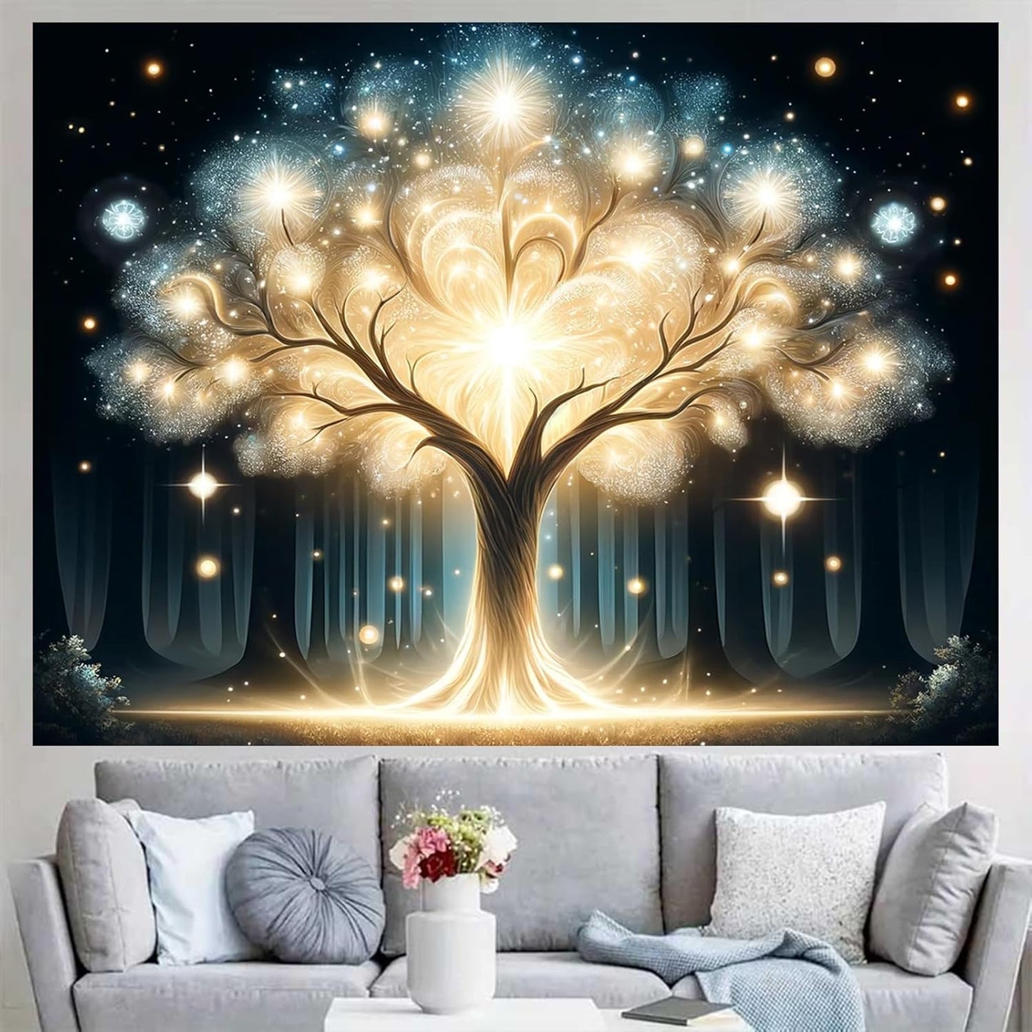 BlissYard Glowing Spirit Tree UV Black Light Tapestry 78x59 Inches Art Color Neon Light Background Bedroom Living Room Wall Party Decoration Fantasy Magical Forest Luminous Tree of Life Backdrop