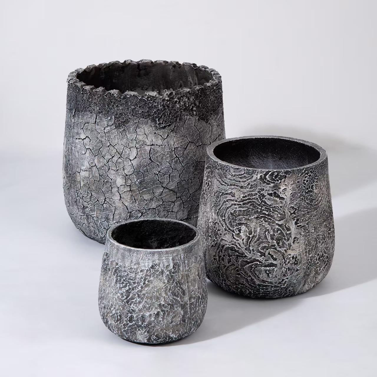 Craft flowerpots 18"+13"+19" Dia Round Concrete Planter Set of 3 Large Outdoor/Indoor Planter Pots Containers with Drainage Holes and Rubber Plug for Home Garden (Dark Gray, Large)