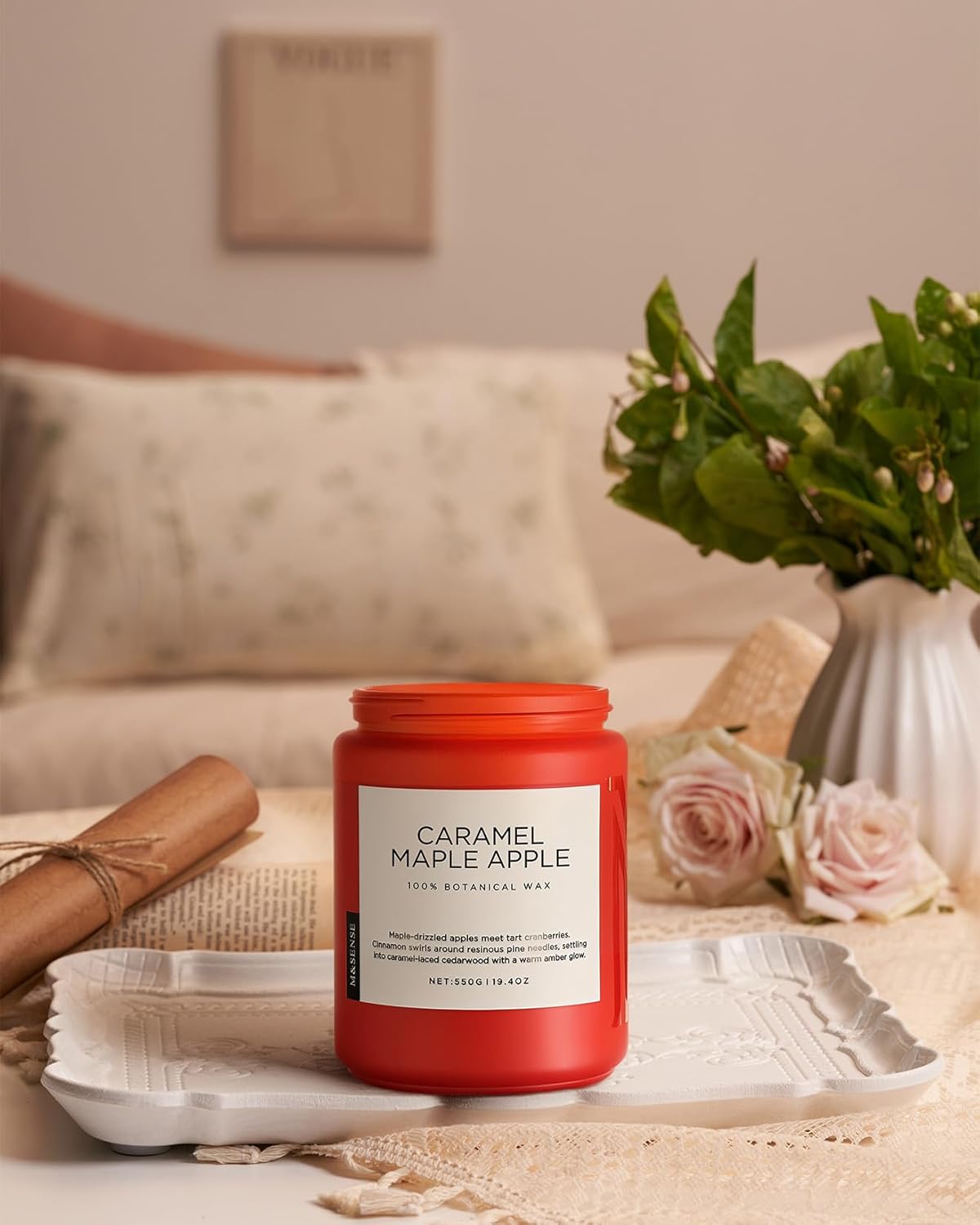 M&SENSE Caramel Apple Pie Candles for Home Scented, Natural Soy Wax 19.4oz Long Lasting 110 Hours Clean Non Toxic Large 2 Wick Candle Gifts for Thanksgiving Housewarming