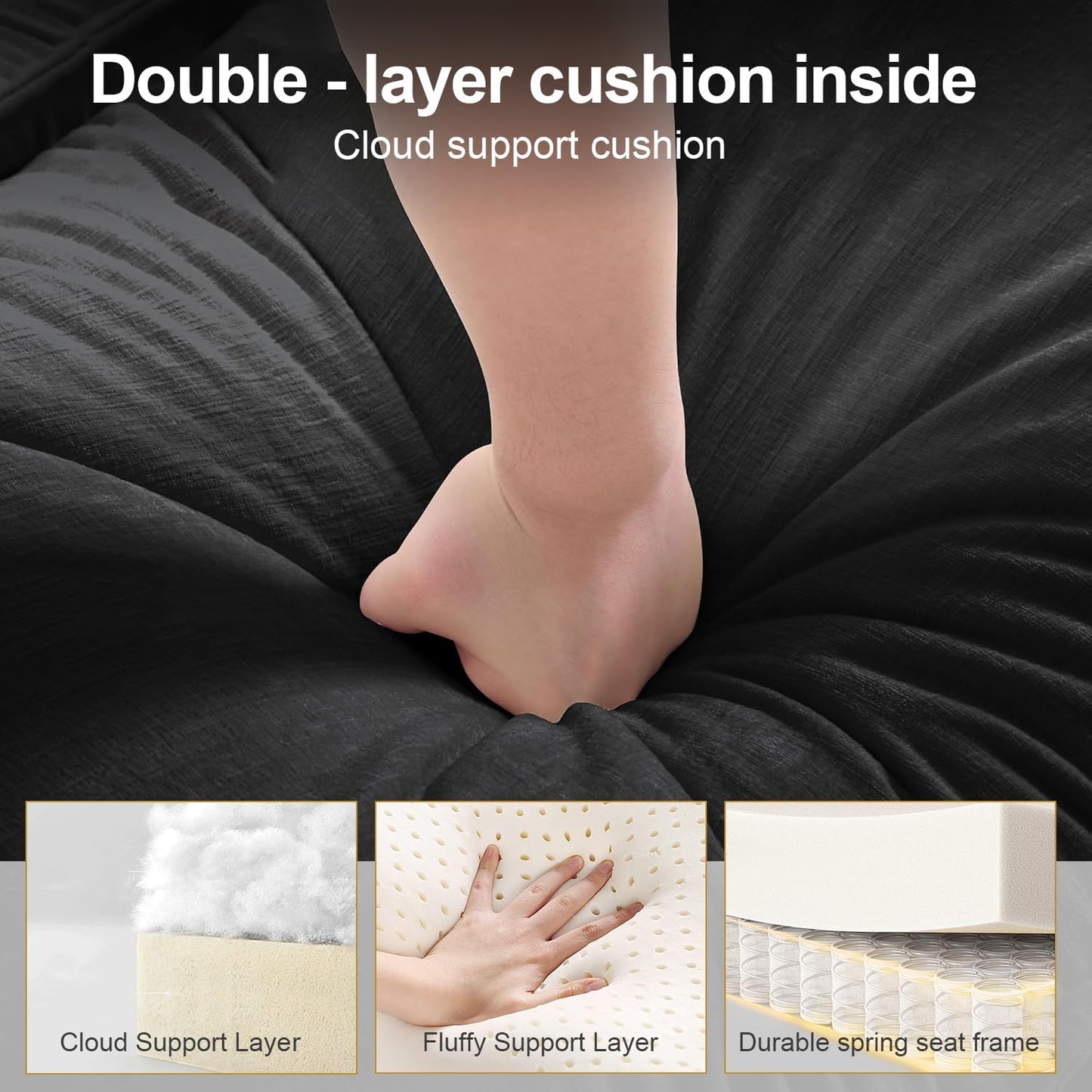 Modular Sectional Sofa Couch for Living Room Velvet Cloud Couches Oversized U Shaped Sectional Couch Convertible Sleeper Sofa Chaise Padded Armrests Cup Holder (Black, 8 Seats)