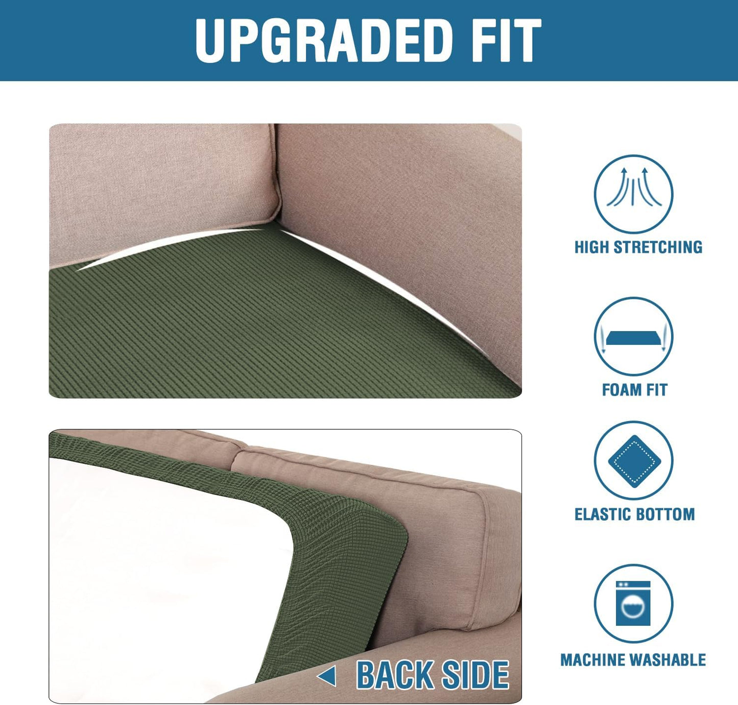 H.VERSAILTEX Super Stretch Individual Seat Cushion Covers Sofa Covers Couch Cushion Covers Slipcover Sets Thick Jacquard Textured Twill Fabric (1 Piece Chair Cushion Cover, Bronze Green)