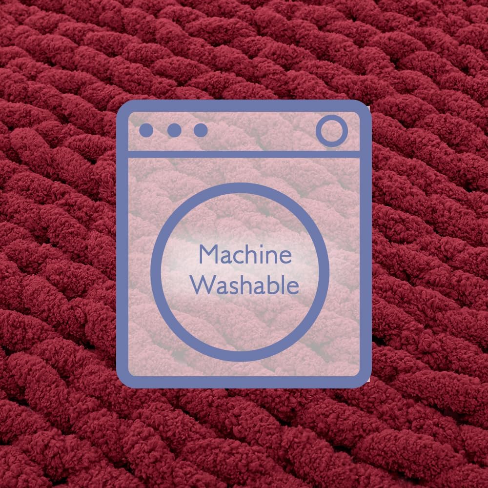 Bigacogo Chunky Knit Throw Blanket for Couch, 40x60 inches, 100% Hand Knitted with Thick Jumbo Chenille Yarn, Cozy Soft Large Rope Knot Cable Crochet Blankets for Sofa Bed Living Room, Red