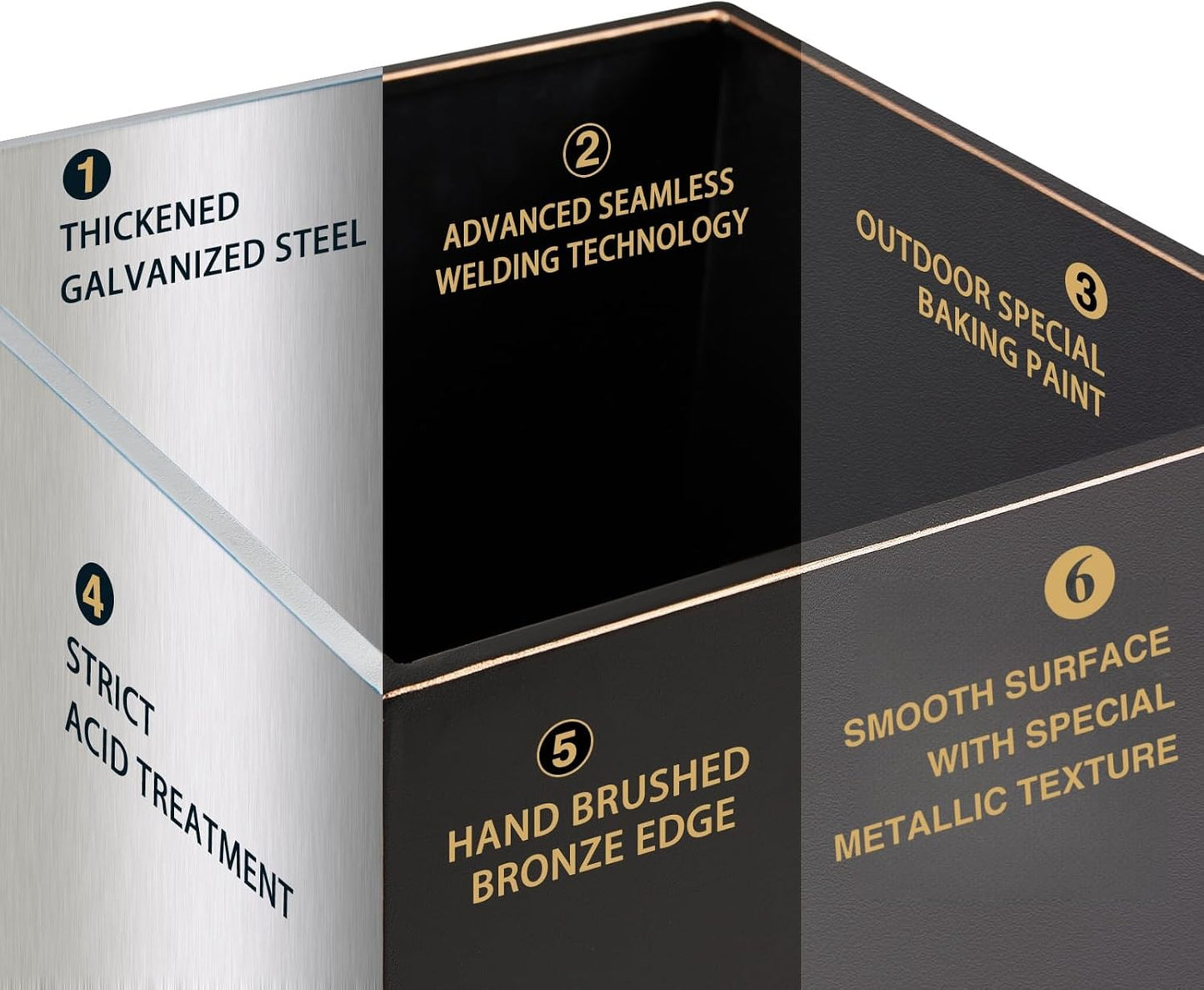 Metallic Taper Planter, 26 Inch Tall Tapered Planter for Front Porch, Patio, Deck, Garden Indoor/Outdoor Tree Planters, Set of 2 Black with Copper Hand Brushed Rim