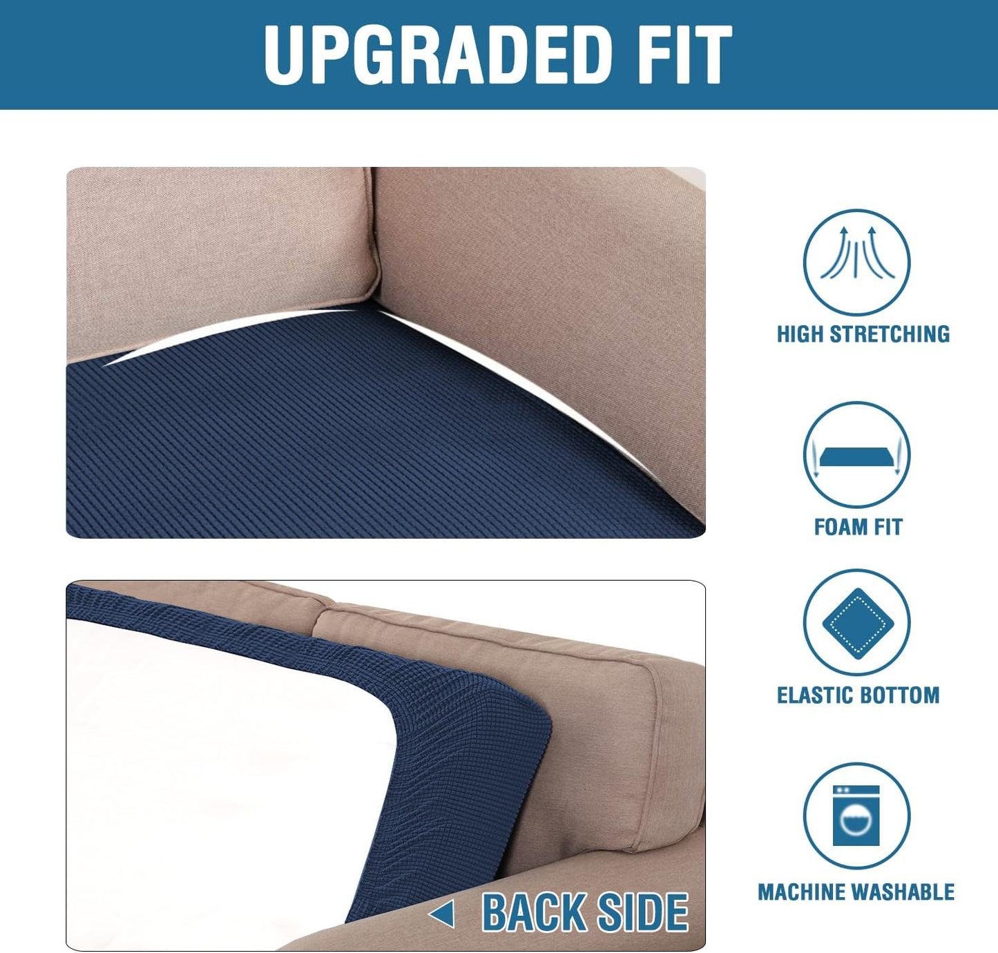 H.VERSAILTEX Super Stretch Individual Seat Cushion Covers Sofa Covers Couch Cushion Covers Slipcover Sets Thick Jacquard Textured Twill Fabric (1 Piece Loveseat Cushion Cover, Navy)