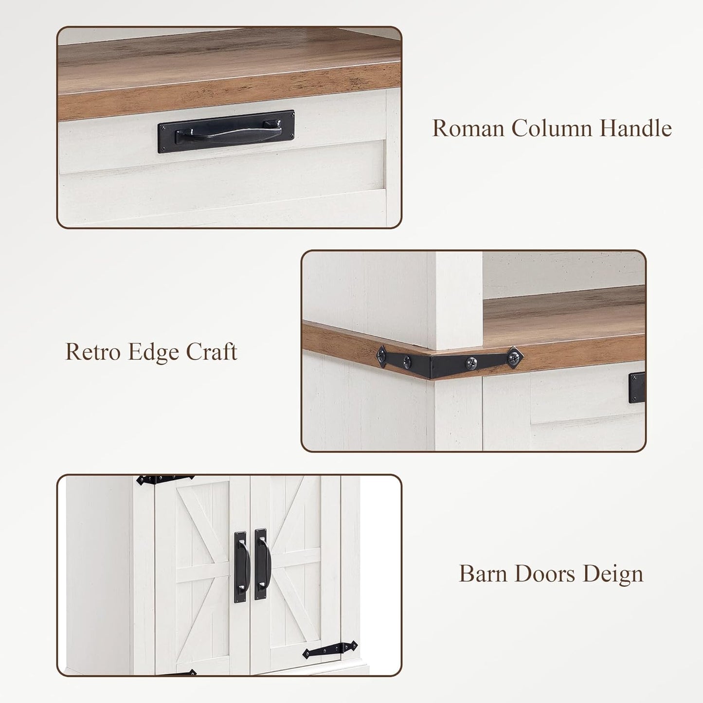 RedLemon Bookshelf with Storage Cabinet, 72" Tall Farmhouse Bookcase with Adjustable Shelves and Barn Door, 4 Tier Office Wood Bookshelf with Drawer for Office Library Living Room (Antuique White)