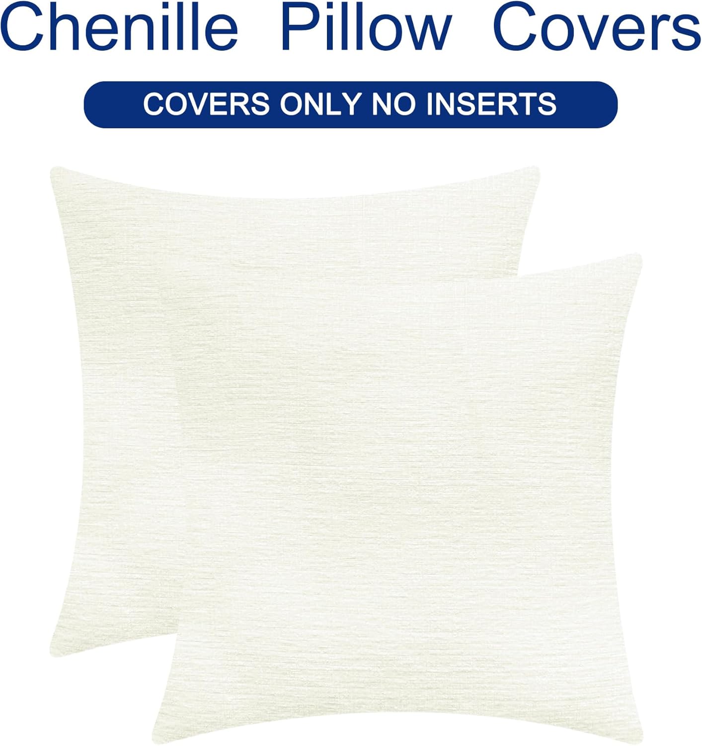 CaliTime Throw Pillow Covers Decorative 22 X 22 Inches Pack of 2 Cozy Chenille Cushion Cases for Couch Sofa Bed Living Room Home Cream
