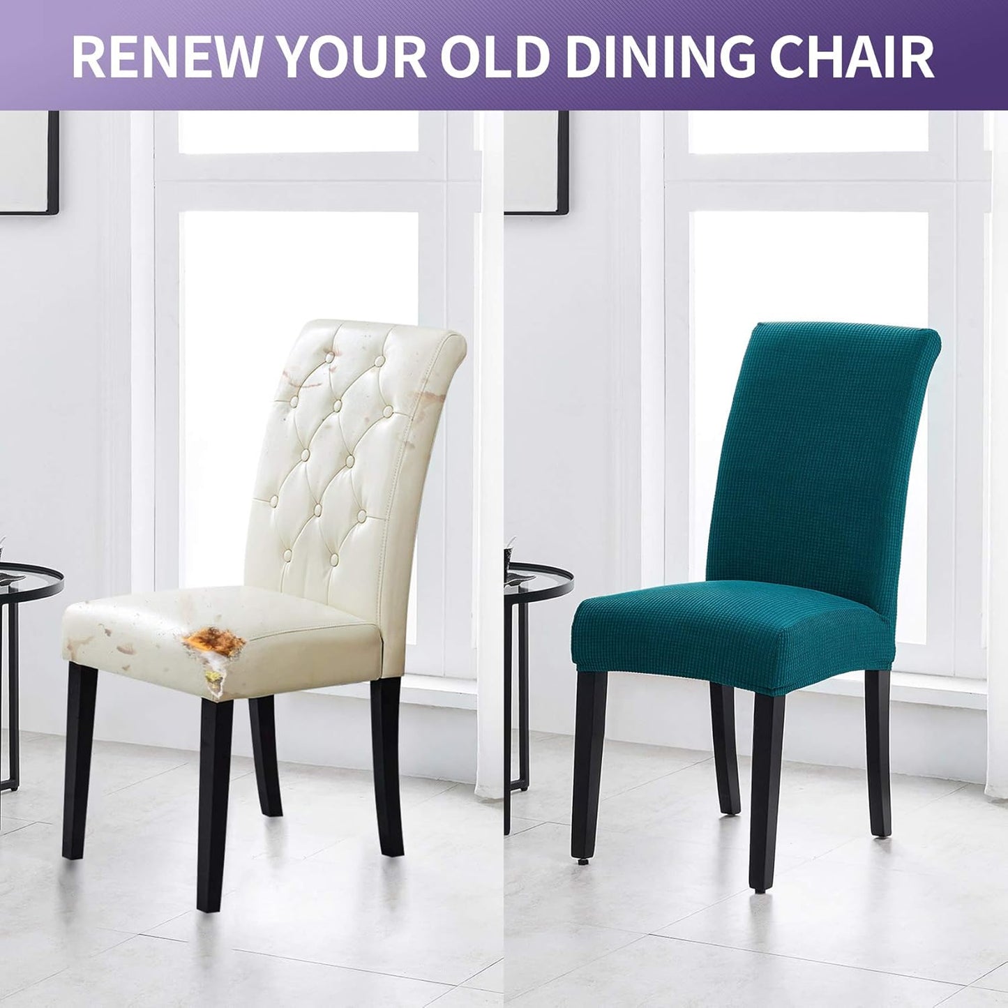 Joccun Chair Covers for Dining Room Set of 4, Dining Chair Slipcovers Stretch Dining Room Chair Covers Seat Protector,Washable Parsons Chair Cover for Home,Banquet(Peacock Blue,4 Pack)