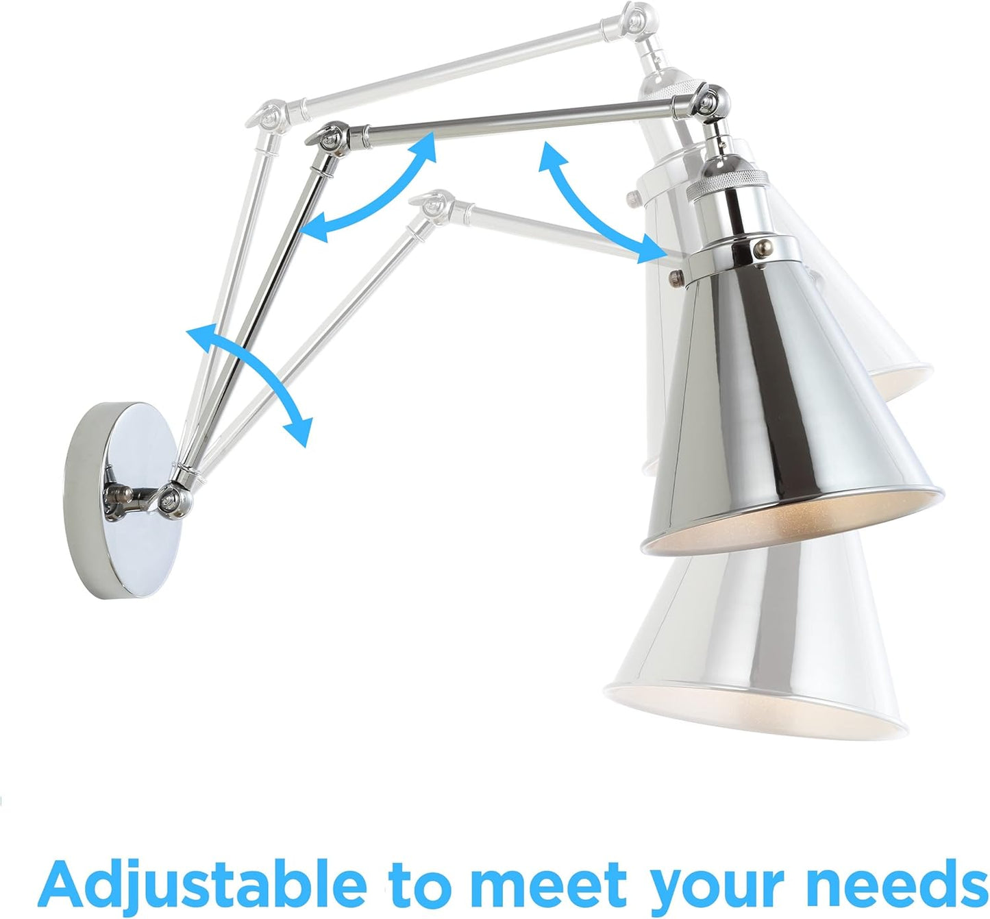 JONATHAN Y JYL7460A-SET2 Rover 7" Farmhouse Industrial Adjustable Arm Metal LED Wall Sconce Rustic Bohemian 2700K LED 4W Bulb for Entryway Lobby Kitchen Bathroom Bedroom Hallway, Chrome (Set of 2)