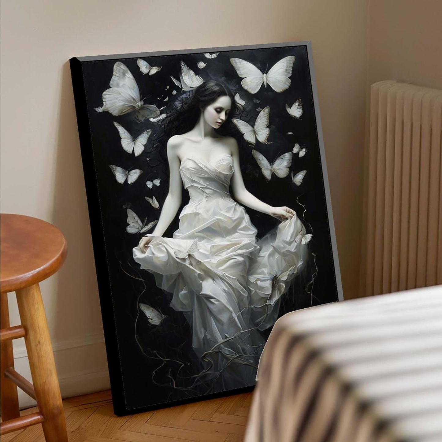 JFHCQJPK Vintage Gothic Feminine Canvas Wall Art Print Butterfly Poster Moody Preppy Wall Art Dark College Decor for Home Bedroom8x12in Metal blackFramed