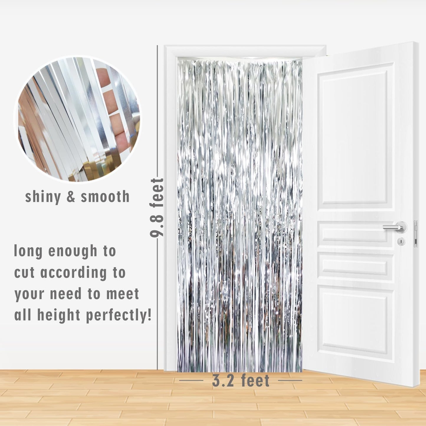 GOER 3.2 ft x 9.8 ft Metallic Tinsel Foil Fringe Curtains Party Photo Backdrop Party Streamers for Birthday,Graduation,New Year Eve Decorations Wedding Decor (Silver,1 Pack)