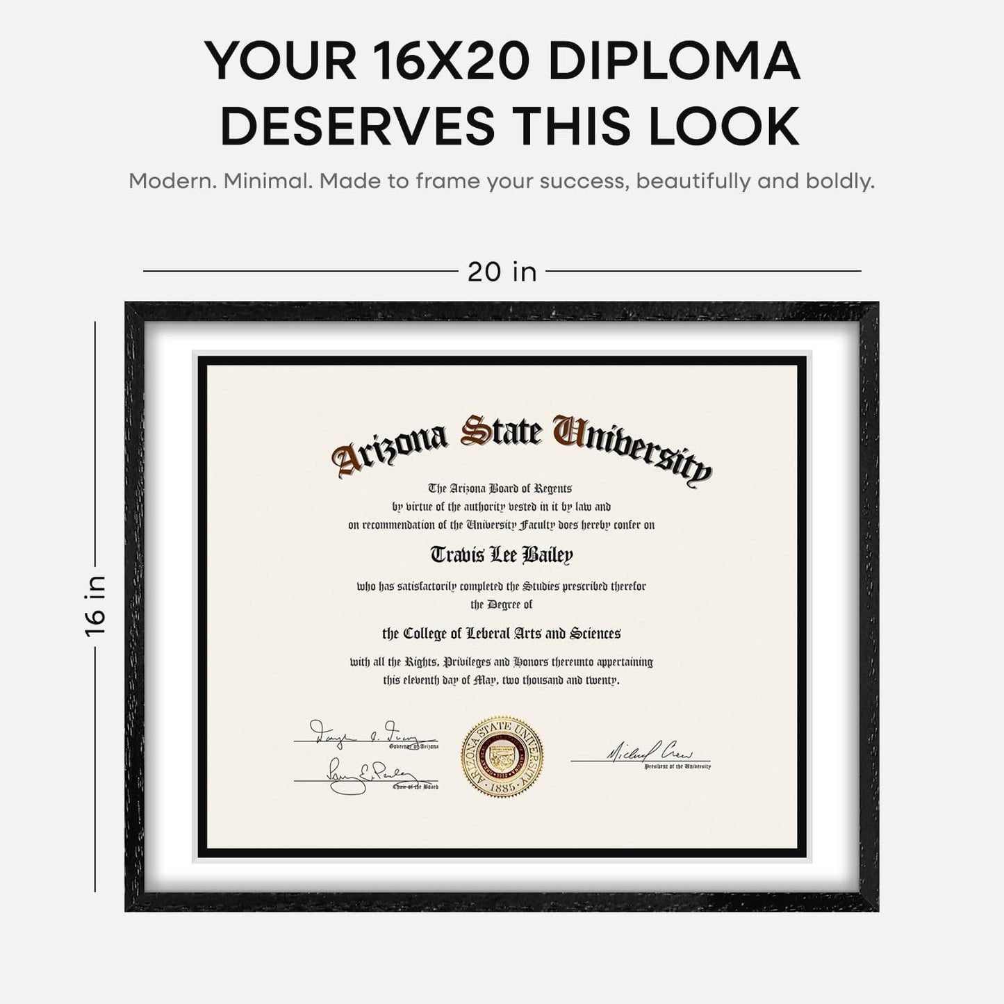 Homeforia 16x20 Diploma Black Wood Frame, High End Oak 16 x 20 Certificate Frames with Mat 14 x 17, 16by20 Document Frame Matted to 14by17, Wooden Graduation Frames, Tempered Glass, Wall Kit, Set of 1