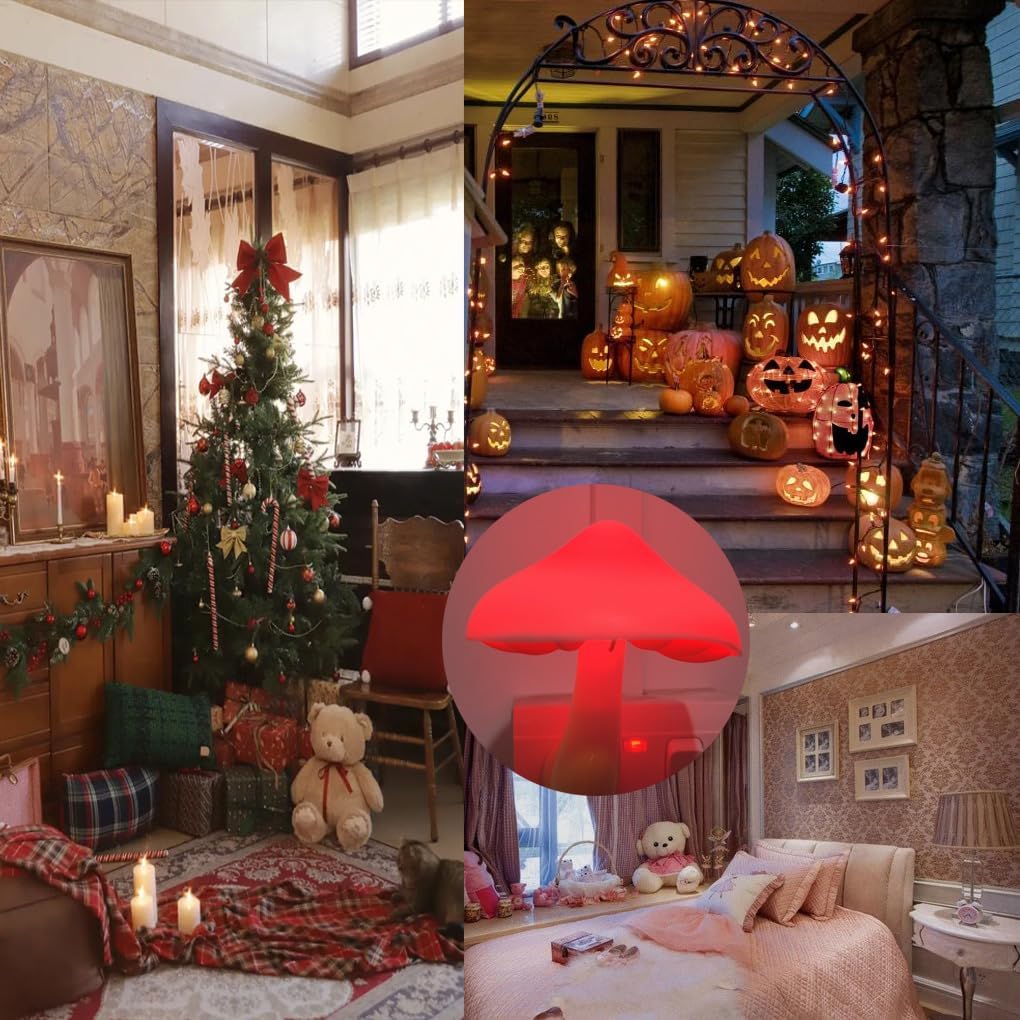 AUSAYE 5 Pack Sensor LED Night Lights Plug in Lamp Mushroom Light for Adults Kids NightLight Bedroom,Bathroom,Toilet,Hallway,Stairs,Kitchen,Basement Red