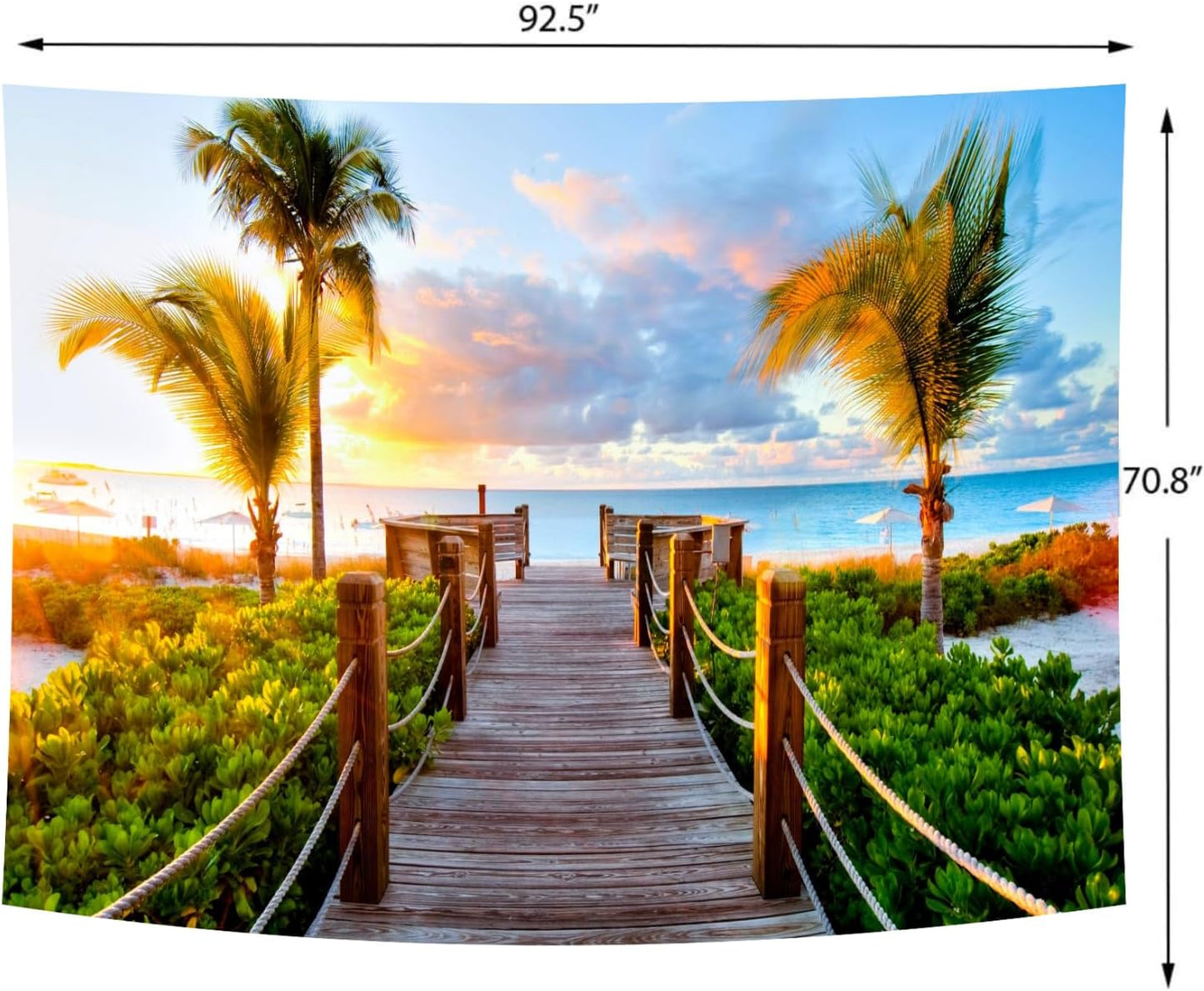 Delur Beach Sunset Tapestry Tropical Seaside Palm Tree Coastal Tapestry Wall Hanging Sunrise Nature Landscape Scenic Psychedelic Headboard for Bedroom Living Room Home Decor (70.8" x 92.5")