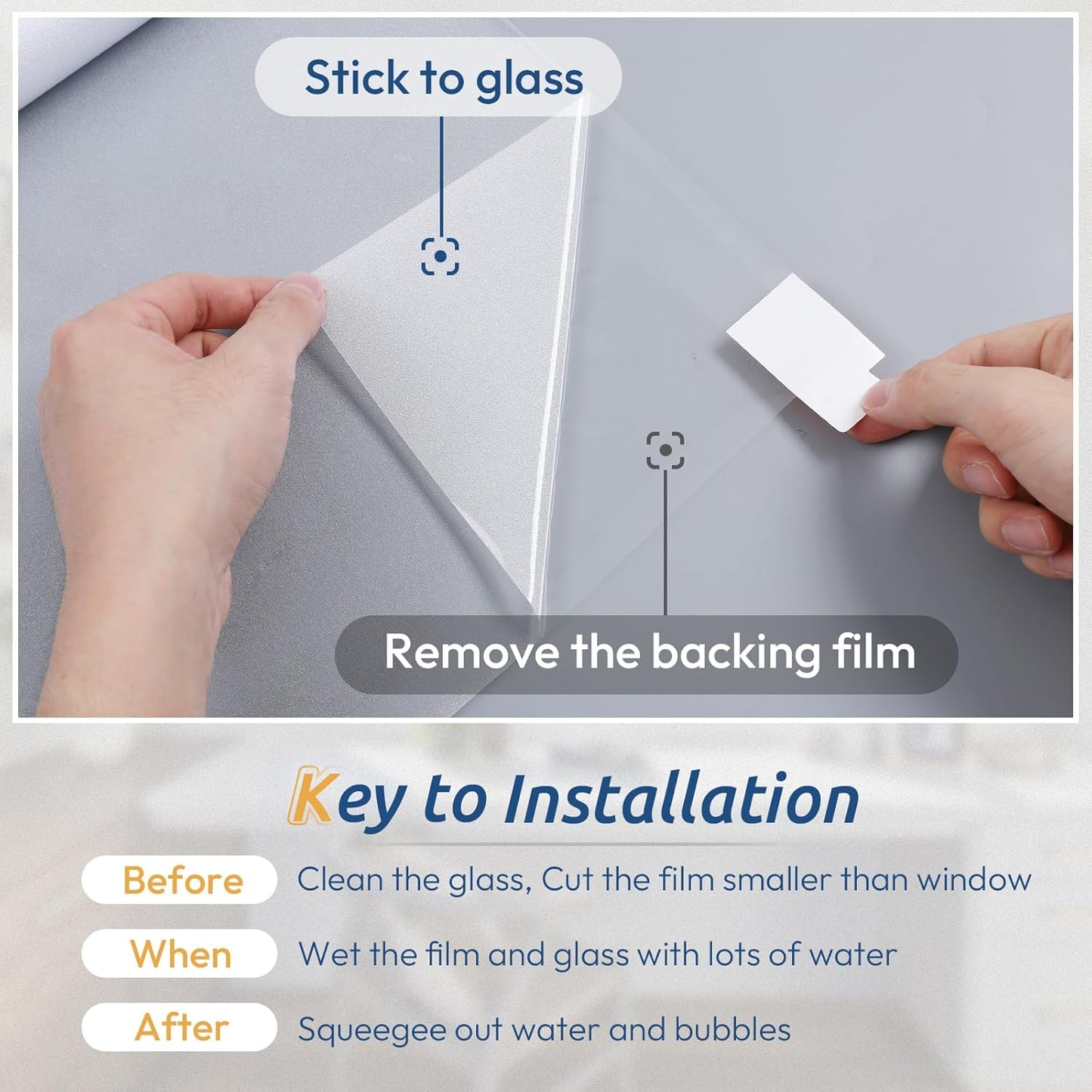 rabbitgoo Window Privacy Film, Frosted Glass Window Clings, Static Cling UV Heat Blocking Door Stickers for Home Bathroom, Removable Indoor Decal Coverings Day and Night, Pure, 17.5 x 118.1 Inches