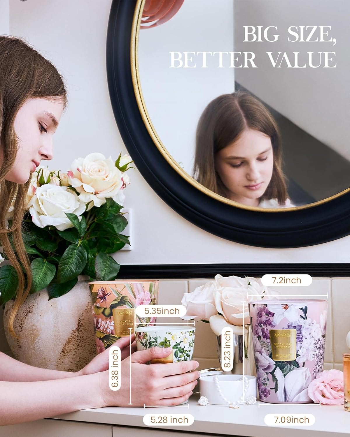 M&SENSE Violet YlangYlang Scented Candle, 3 Wick Soy Natural Wax Candles, 35oz 150H Long Lasting, Aromatherapy Sleep Calm Home Fragrance for Women Men