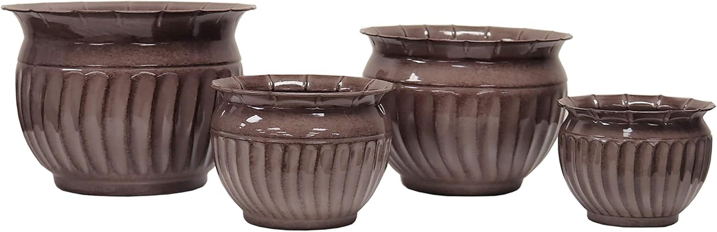 Headwind 10" Sutton - Rosewood Brown, Ironstone Metal Planter Pot. Indoor Outdoor Use