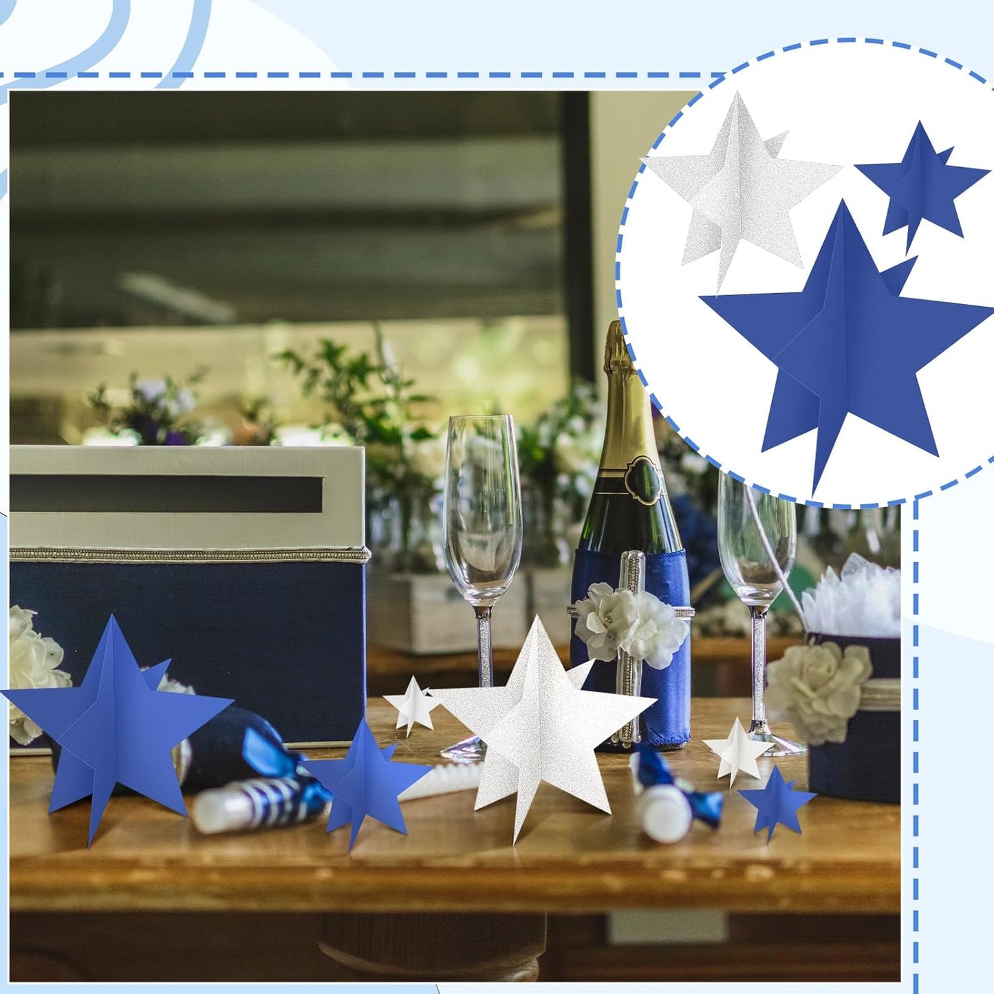 45 Pcs 3D Star Centerpieces Movie Night Decorations for Table in 3 Sizes Hanging Supplies for Red Carpet Film Show Theme Birthday New Year Party First Day of School Table Decor(Navy Blue)