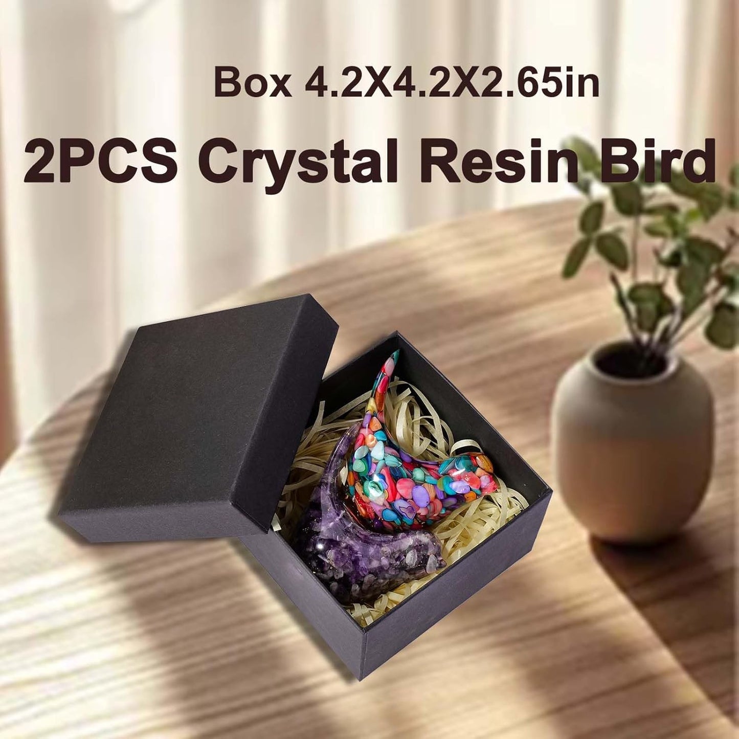 Crystal Bird Figurines, Resin Animal Statues, Miniature Decorative Gravel Birds, Home Decor (2PCS-Purple+Colorful)