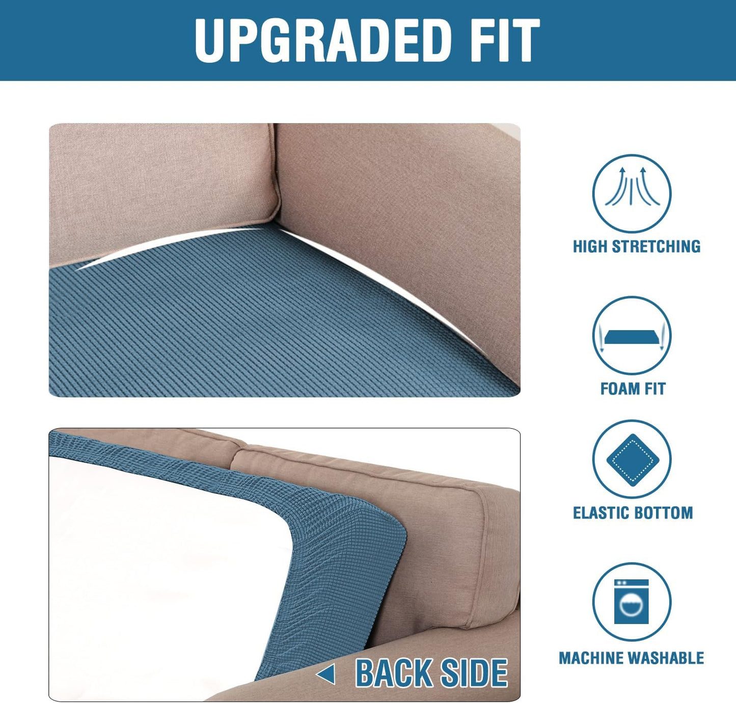 H.VERSAILTEX Super Stretch Individual Seat Cushion Covers Sofa Covers Couch Cushion Covers Slipcover Sets Thick Jacquard Textured Twill Fabric (1 Piece Chair Cushion Cover, Dusty Blue)