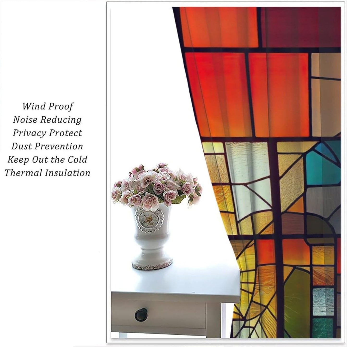 Stained Glass Curtains,Retro Abstract Colorful Geometry Textures Art Home Decor Drapes for Bedroom Living Room Kitchen Window Treatment 2 Panels Set Total Size 42" W X 54" L Inch