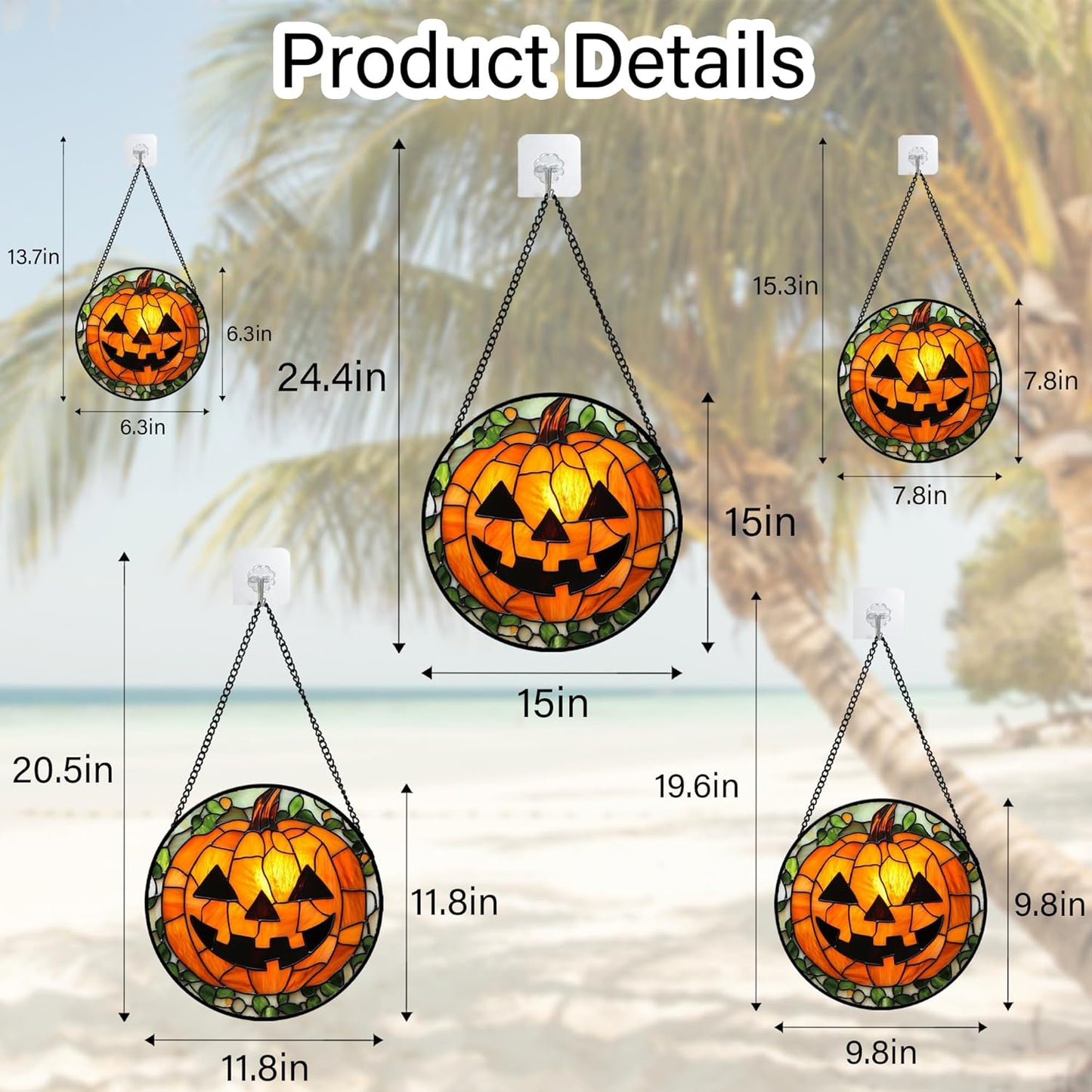 Stained Glass Window Hanging, Halloween Decorations Evil Pumpkin Suncatcher for Doors Garden Indoor Spooky Funny Orange Sun Catchers Gothic Decor Horror Gifts for Women Men Friend 9.8 in