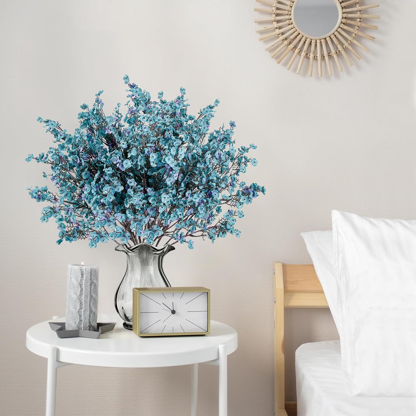 Sggvecsy 15 Pcs Babys Breath Artificial Flowers Gypsophila Bouquets Bulk Real Touch Fake Silk Flowers for Home DIY Floral Arrangement Table Centerpiece Fall Thanksgiving Autumn Decoration (Fall Blue)