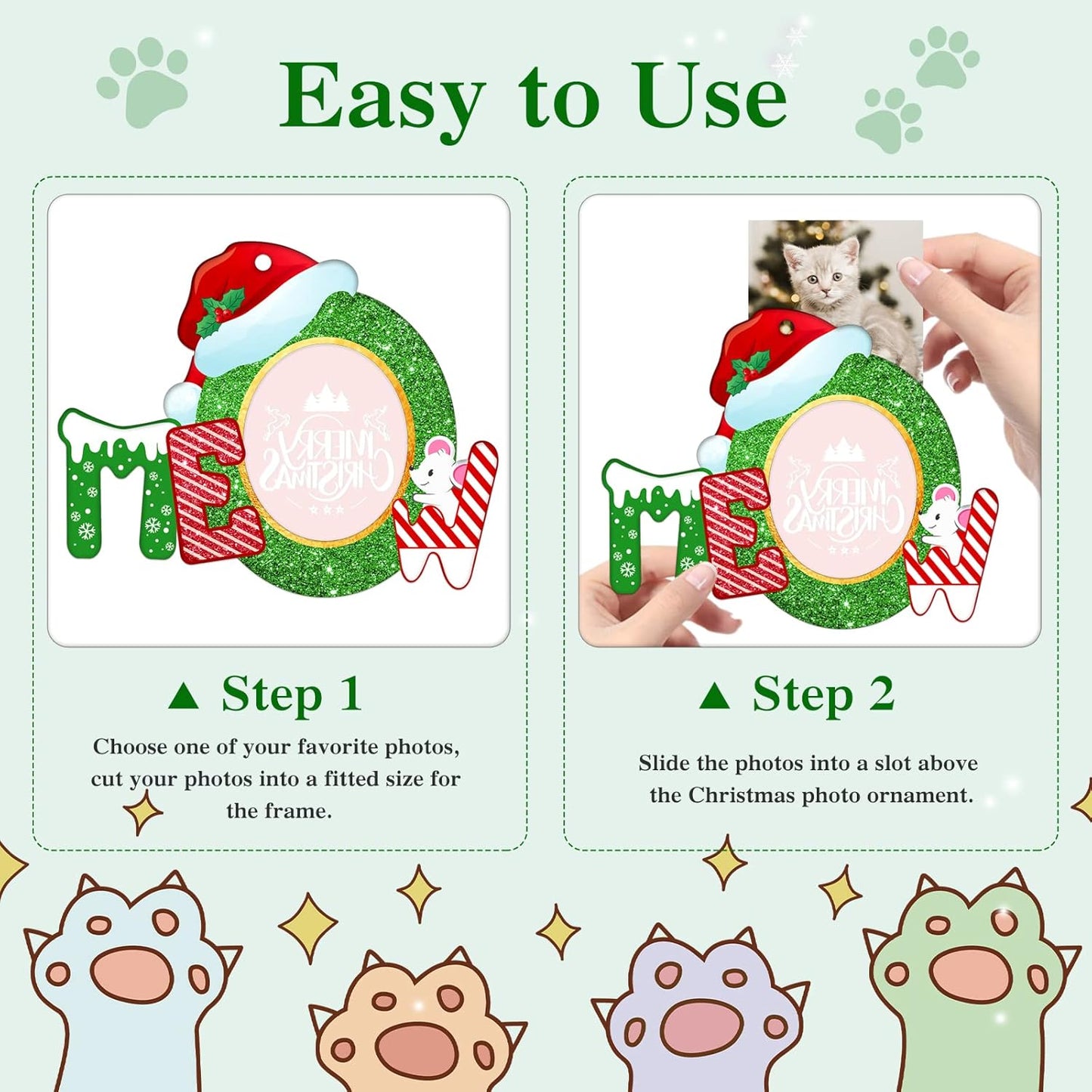 Whatsign Cat Picture Frame Ornaments - Christmas Hanging Keepsake Decoration for Christmas Tree Pet Personalized Ornaments for Cat Kitty Pet Lovers Gifts
