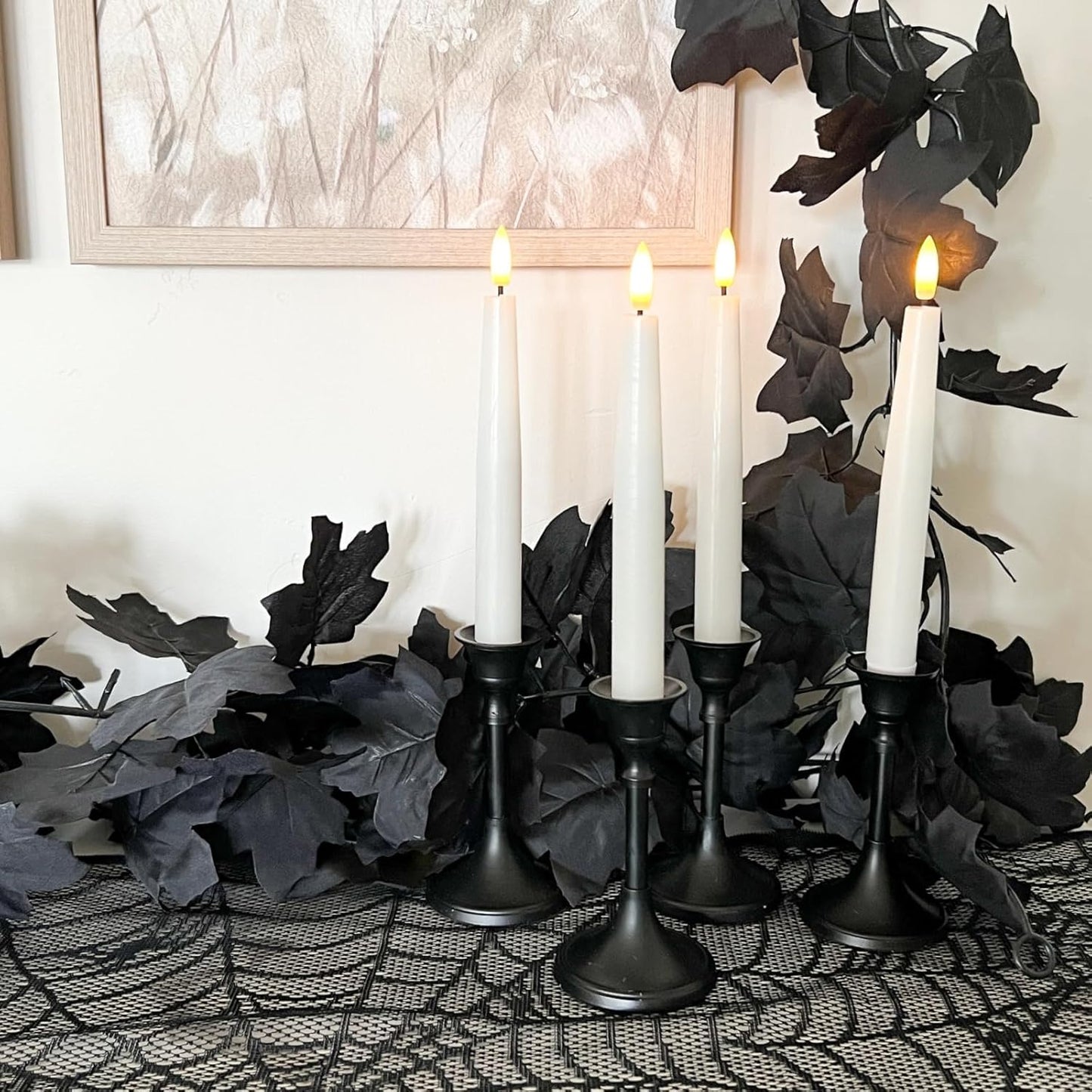 CQURE 9 Pack Black Fall Leaf Garland, Total 53.1Ft Halloween Garland Hanging Vines Artificial Fall Maple Leaves Thanksgiving Decor for Home Wedding Fireplace Christmas