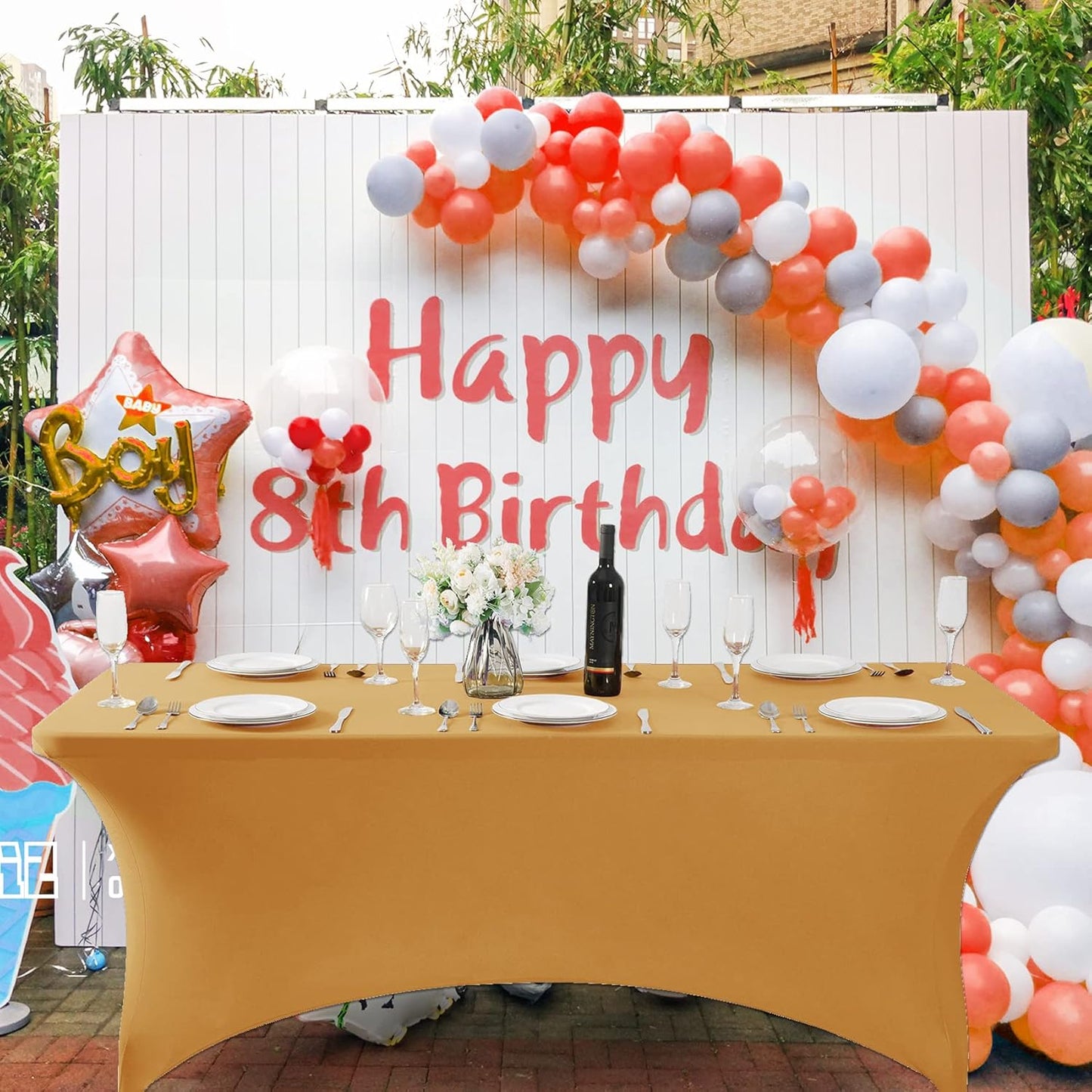 SuperO 2Pack Waterproof Spandex Table Cover for 4FT Table Universal Fitted Stretch Tablecloth for Party, Banquet, Wedding and Events-Gold