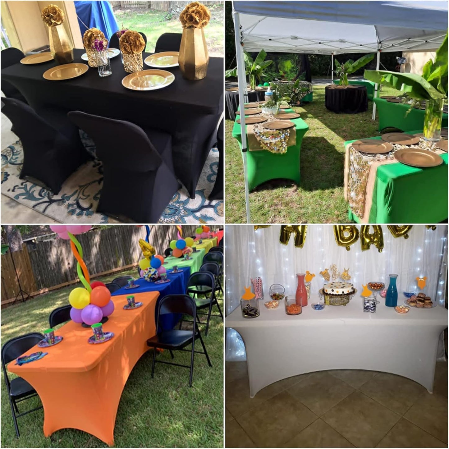 2Pack Spandex Waterproof Table Covers 6ft,Spandex 6ft Waterproof Table Cover for Party,Wedding, Banquet, and Events(Gold)