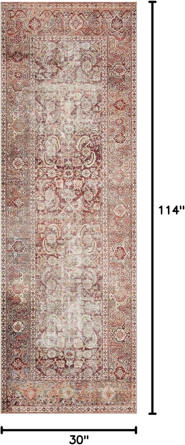 Loloi Layla Collection LAY-11 Cinnamon/Sage 2'-6" x 9'-6" .13" Thick Runner Rug, Soft, Durable, Vintage Inspired, Distressed, Low Pile, Non-Shedding, Easy Clean, Printed, Living Room Rug