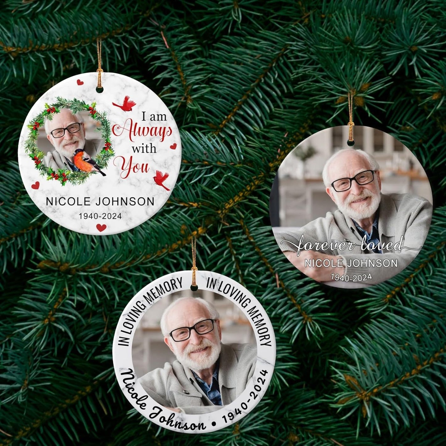 Personalized Memorial Christmas Ornaments 2025 w/Photo & Name, Custom Memorial Gifts for Lost Loved One,Double-Sided Ceramic Customized Xmas Ornaments for Christmas Tree