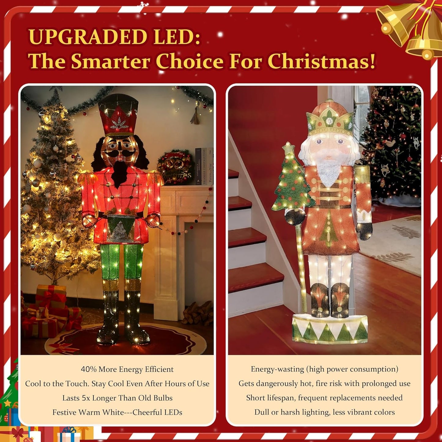 61Inch Nutcracker Christmas Decor Outdoor with LEDs 5 Feet Lighted Large Nutcracker Lighted Christmas Decorations Outdoor with Stakes & Zip Ties for Xmas Yard, Porch, Lawn