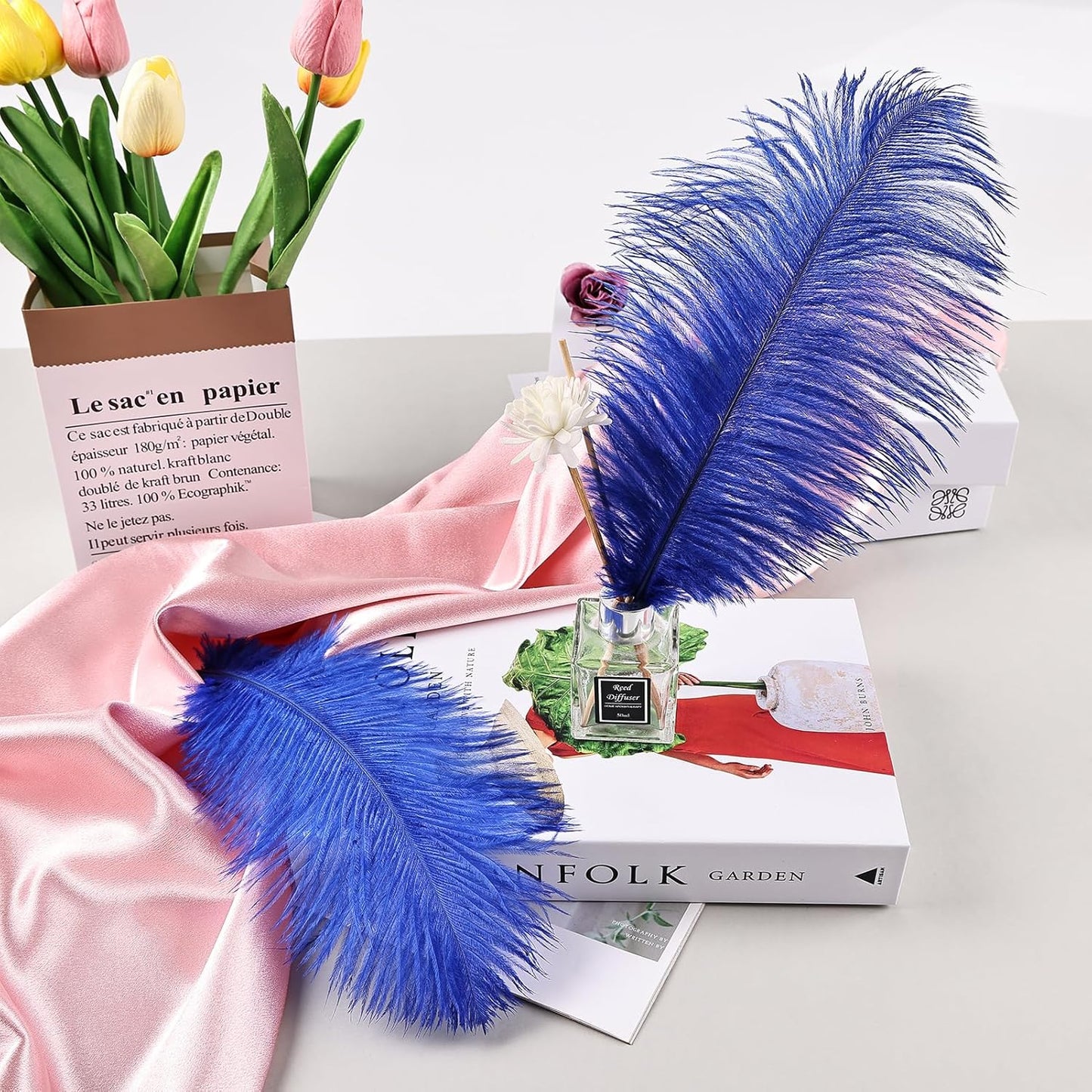 THARAHT Blue Ostrich Feathers 12pcs Natural Bulk 8-10Inch 20cm-25cm for Crafts Wedding Party Centerpieces Easter Gatsbi and Home Decoration Feathers
