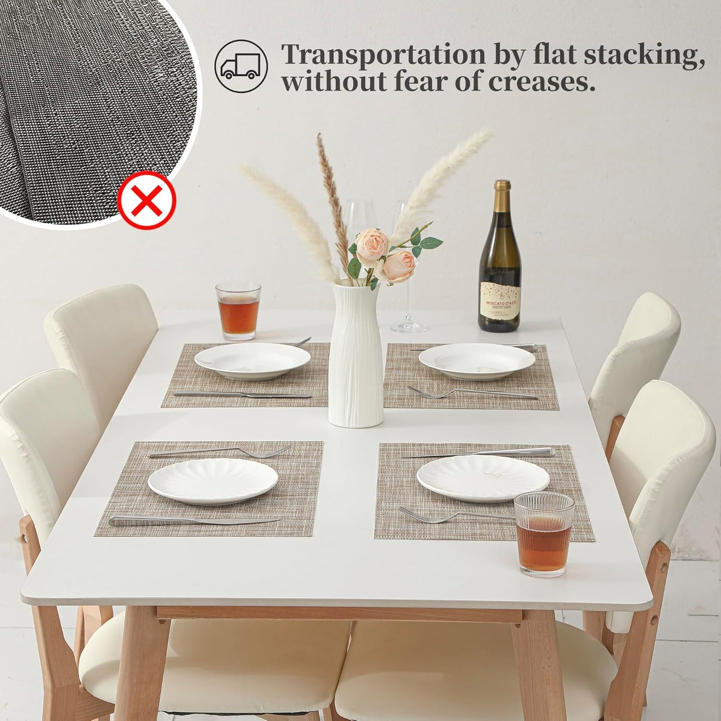 Leetaltree Linen Yellow Placemats Set of 4 - Heat Resistant Non-Slip Place mats for Dining Table, Washable Durable PVC Vinyl Woven Table Mats(Linen Yellow, 4)