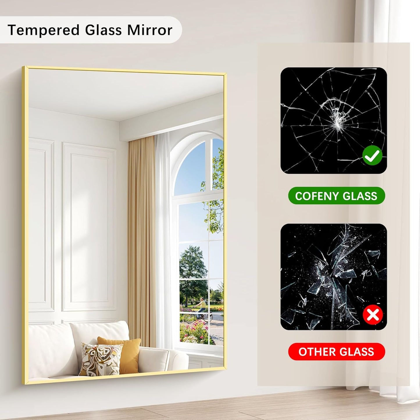 40x60inch Gold Bathroom Mirror, Gold Rectangle Mirror with Frame, Large Rectangular Wall Mirrors for Bathroom, Living Room, Hair Salon, Big Farmhouse Mirror Hang Horizontal/Vertical