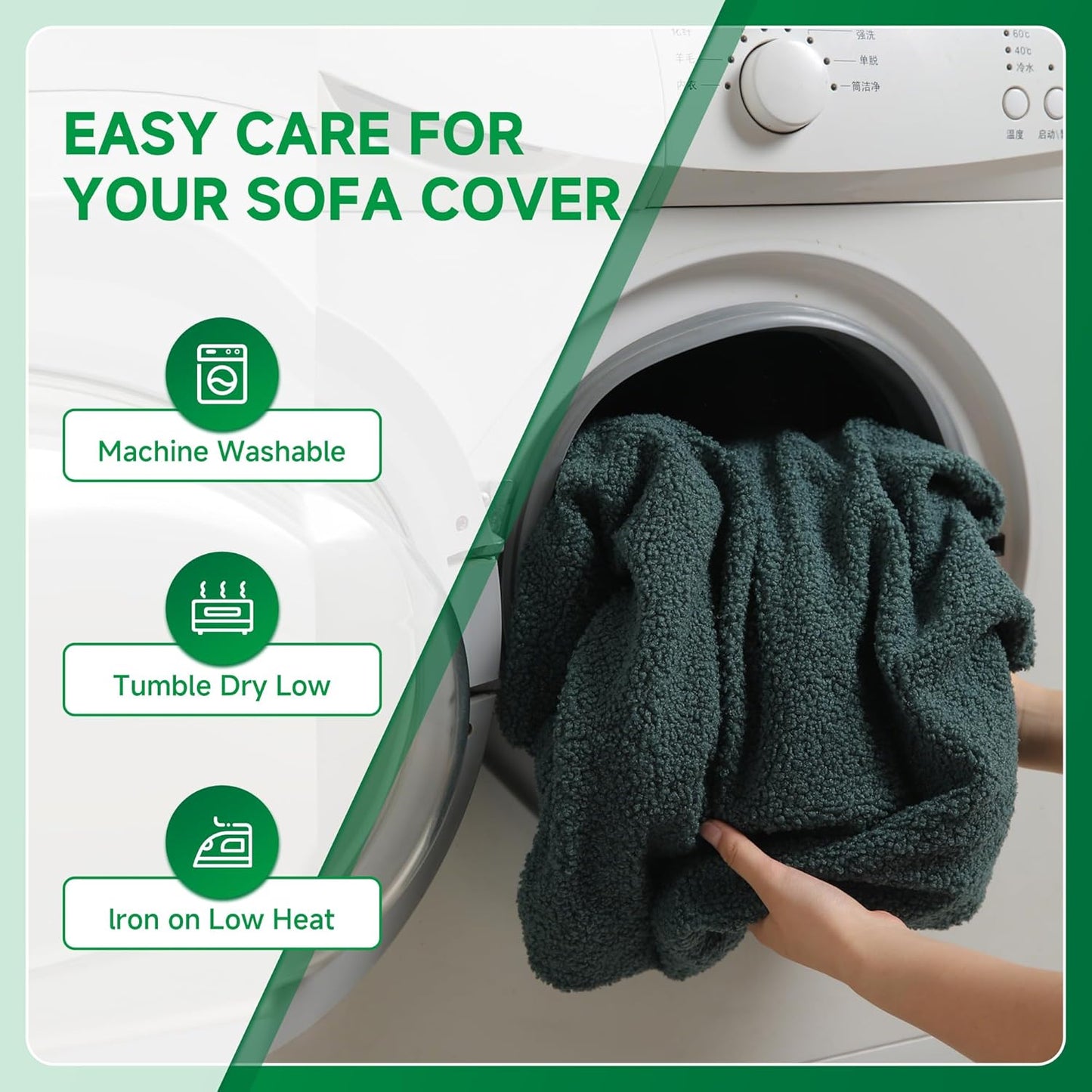 Couch Cushion Covers for Sectional Sofa, Stretch Soft Sofa Slipcovers Washable Wear-Resistant Universal Furniture Protector for Living Room(1 Piece Armrest Cover, Green)