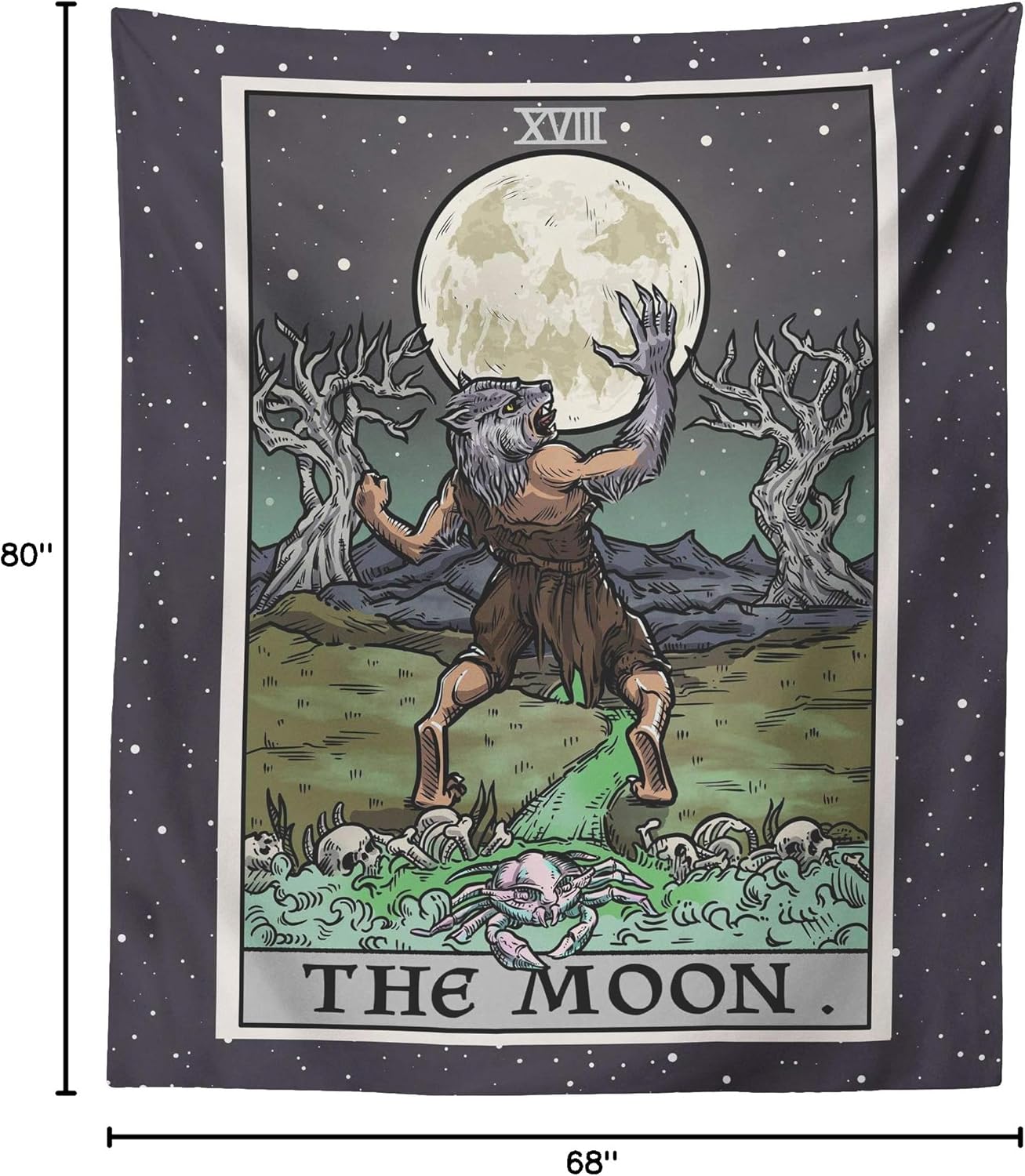 The Moon Tarot Card Tapestry - Werewolf - Gothic Halloween Home Decor Wall Hanging (80" x 68")
