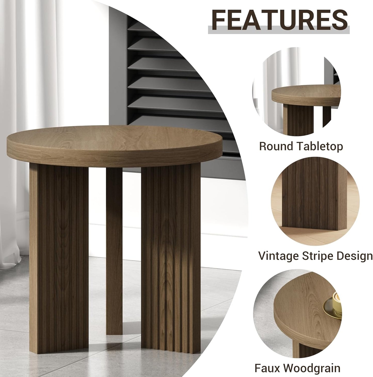 Small Round Side Table, 17.52" Coffee Table with Smooth Thick Mesa, Circle End Table with X Shaped Stable Legs, Accent Tea Table for Living Room, Office, Brown