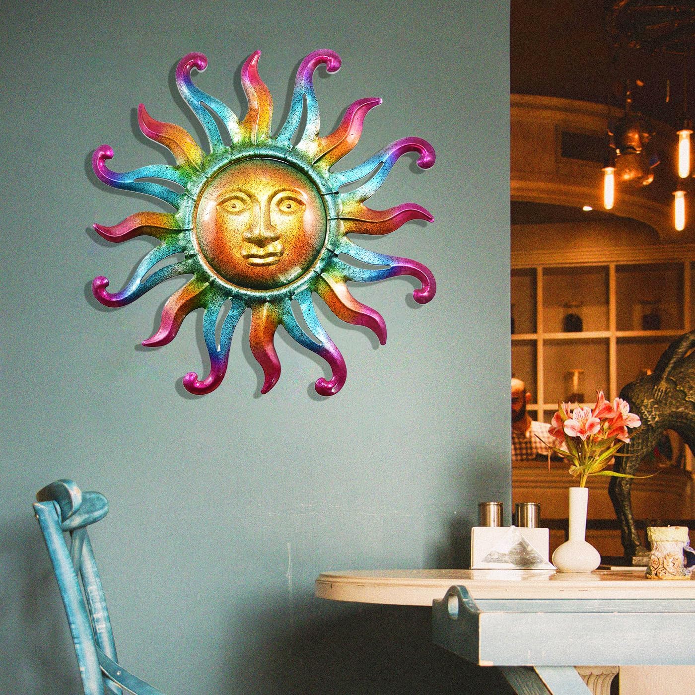 MACLARONX Metal Sun Wall Decor, Sun Face for Outdoor Garden Fence Yard Art Porch Door Patio Living Room Home Decorations Farmhouse Indoor Gift for Housewarming, G1