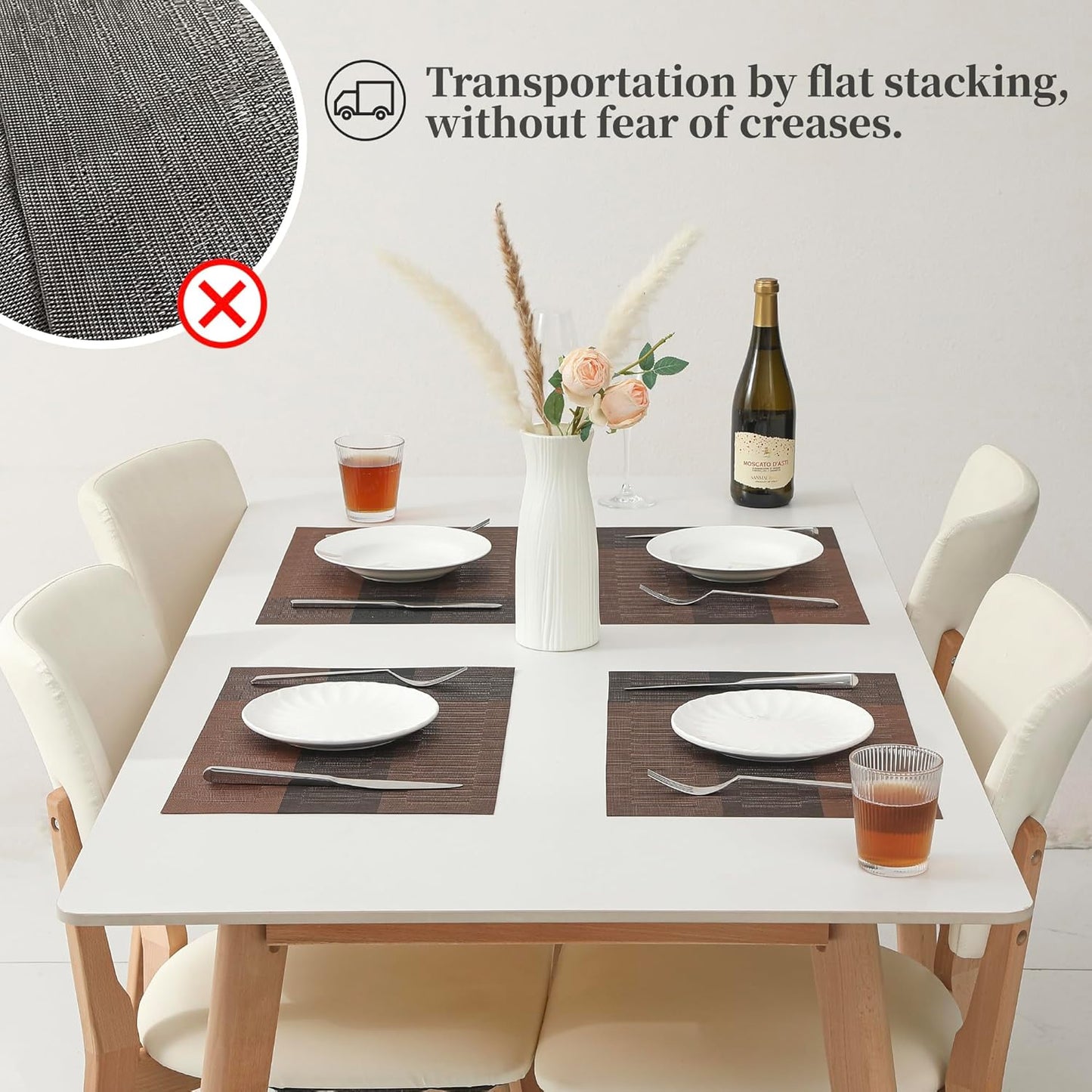 Leetaltree Brown with Black Striped Placemats Set of 12 - Heat Resistant Non-Slip Place mats for Dining Table, Washable Durable PVC Vinyl Woven Table Mats(Brown Stripe, 12)