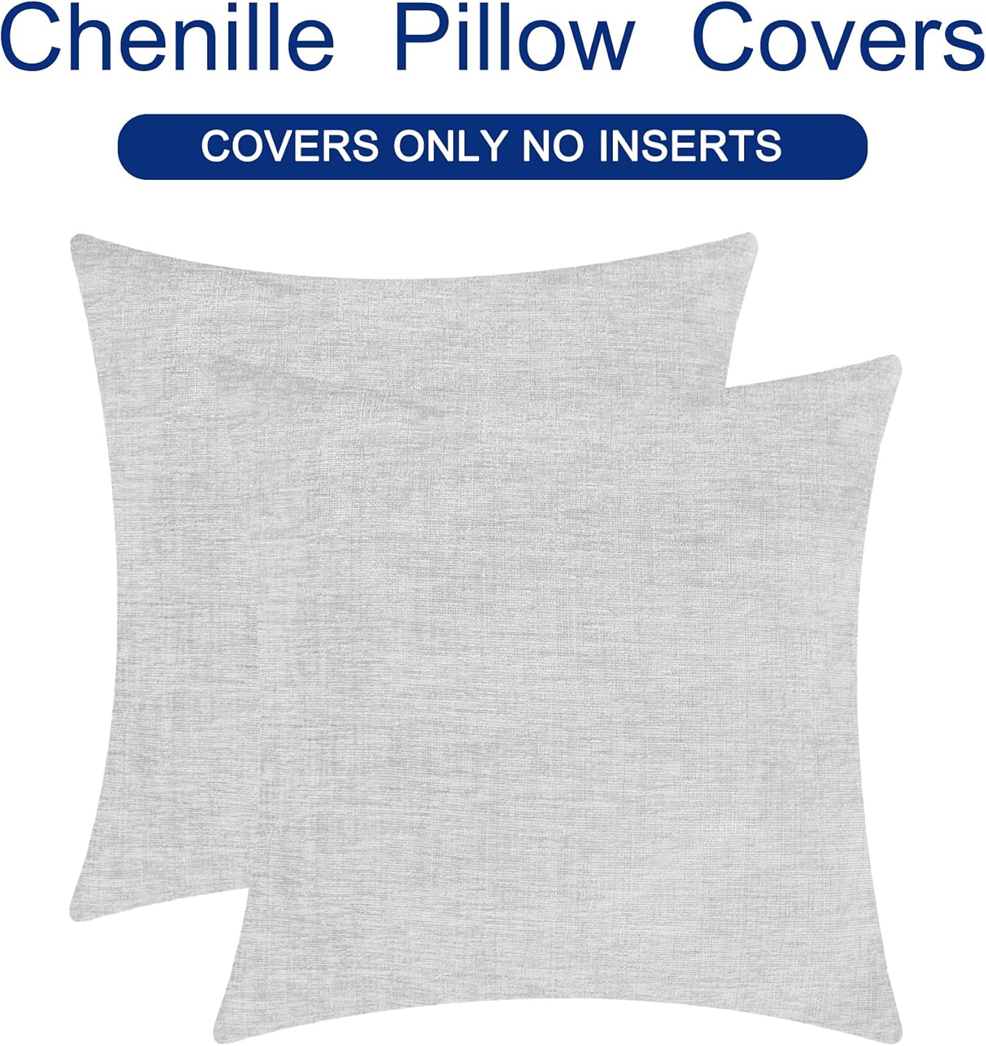 CaliTime Throw Pillow Covers Decorative 26 X 26 Inches Pack of 2 Cozy Chenille Cushion Cases for Couch Sofa Bed Living Room Home Moonbeam Gray