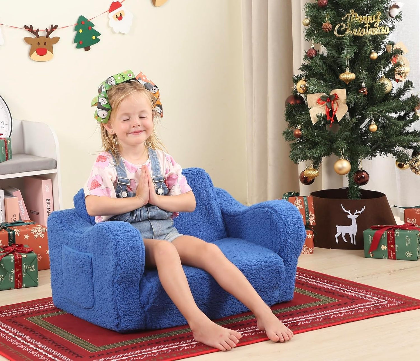 Kids Chairs for Toddler, 2-in-1 Toddler Soft Sherpa Couch Fold Out, Convertible Sofa to Lounger for Girls and Boys, Sky Blue