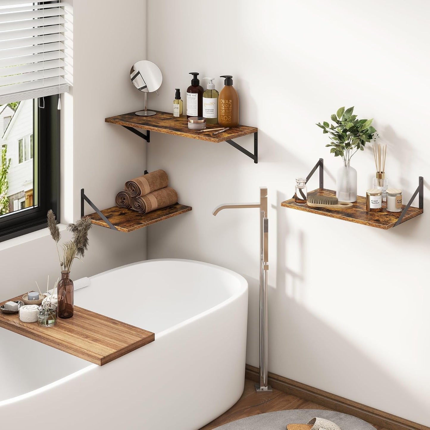 Fun Memories 20 Inch Floating Shelves, Deep Wall Shelves for Kitchen, 20 x 12 Floating Shelf for Living Room, Bedroom, Farmhouse Floating Shelves for Home Decor Storage, Rustic Brown, Set of 2