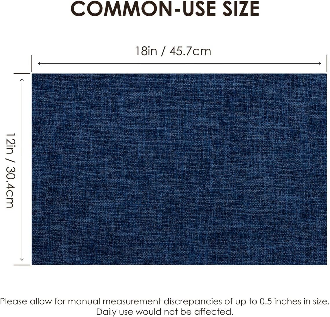 Placemats Set of 6, Bilayer Thickened Linen Place Mats Heat Resistant Machine Washable Wrinkle Free Carefully Selected Polyester Mats for Kitchen/Dining/Coffee Table (Navy Blue)