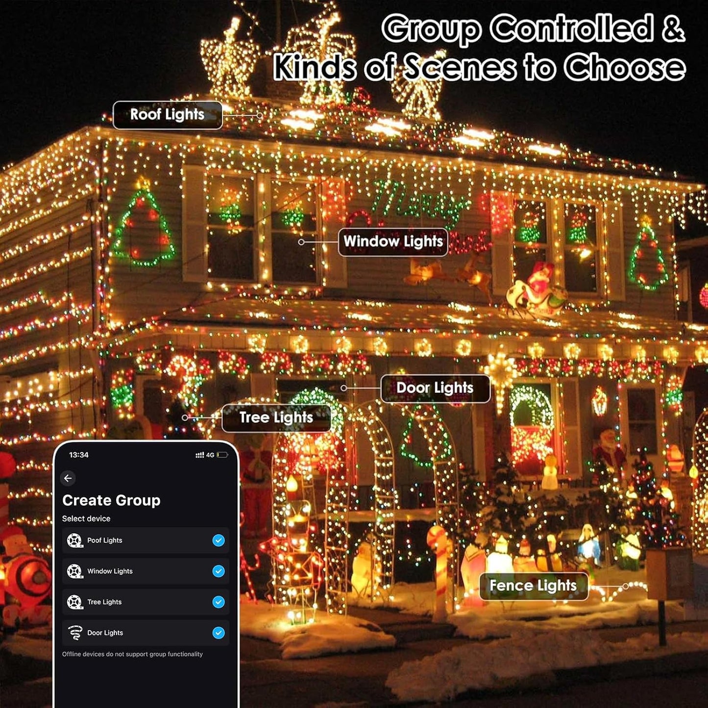 YIQU Smart Color Changing Halloween Lights, 66 FT 200 LED RGB Christmas String Lights with Remote App Control & Timer, Music Sync Multiple Modes Twinkle Light Waterproof Indoor Outdoor Decor