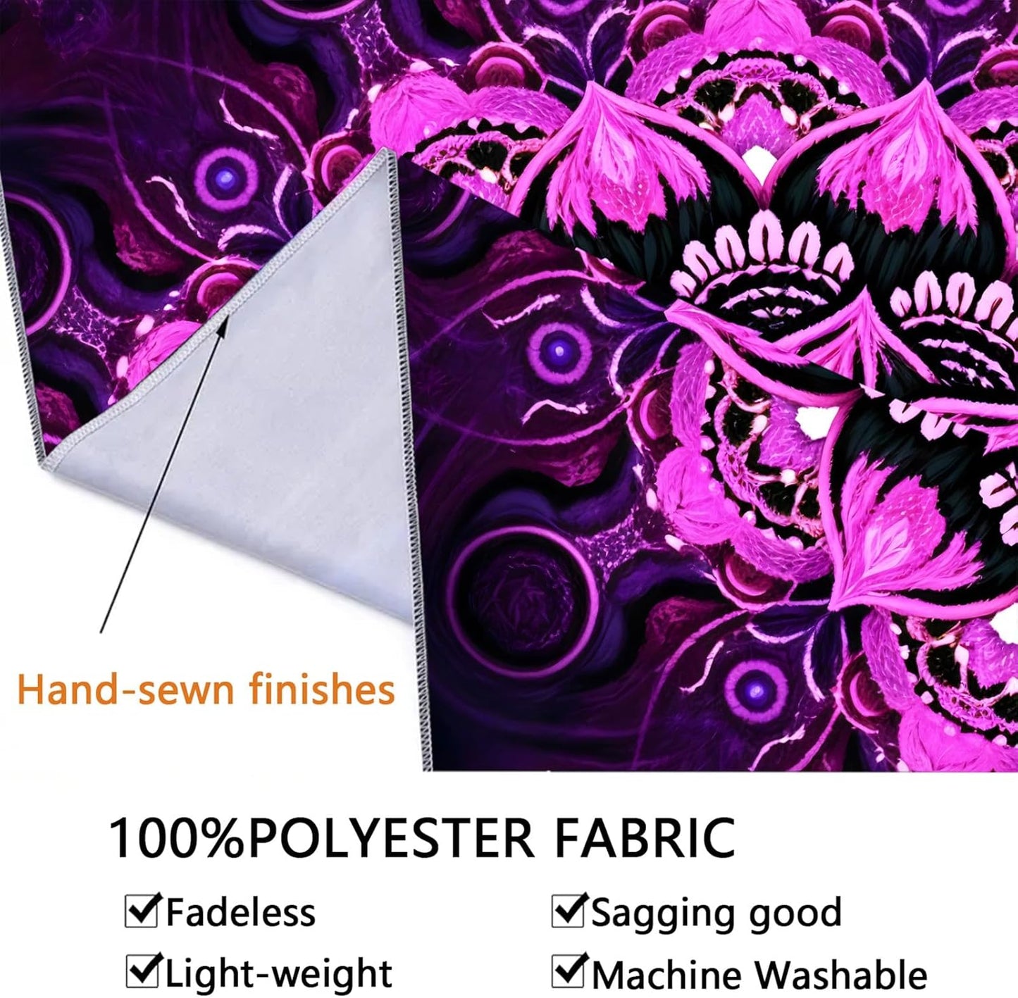 Psyhilar Blacklight Mandala Tapestry Wall Hanging, Psychedelic Flower Black Light Posters for Adults and Teens, UV Reactive Aesthetic Bohemian Art for Bedroom (80 x 60 Inches)