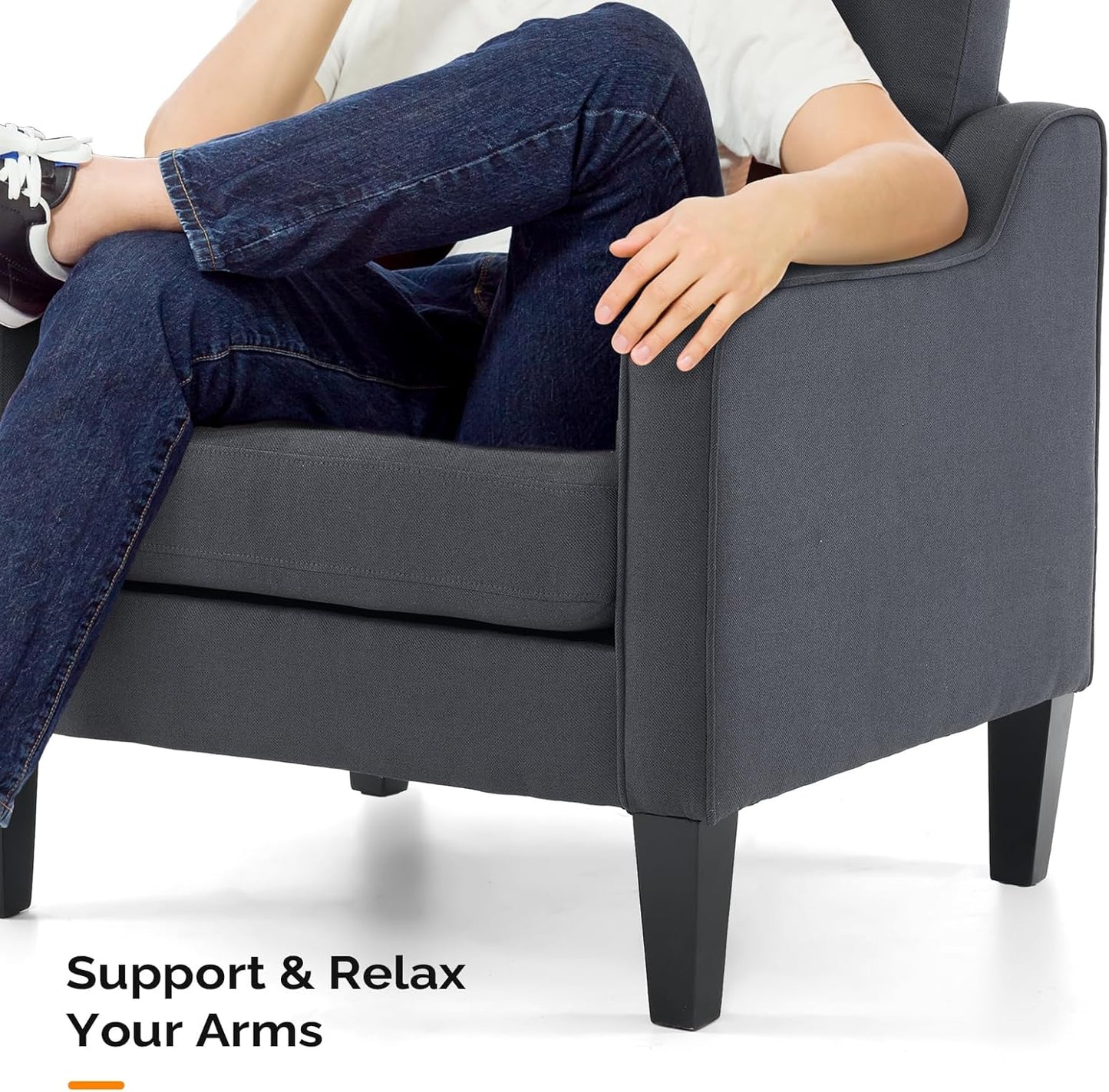 VINGLI Accent Chairs Set of 2 Living Room Chairs Dark Grey Reading Chair for Bedroom Scooped Arm Chair Mid Century Modern Linen Chairs Upholstered Comfy Chair for Apartment, Waiting Room